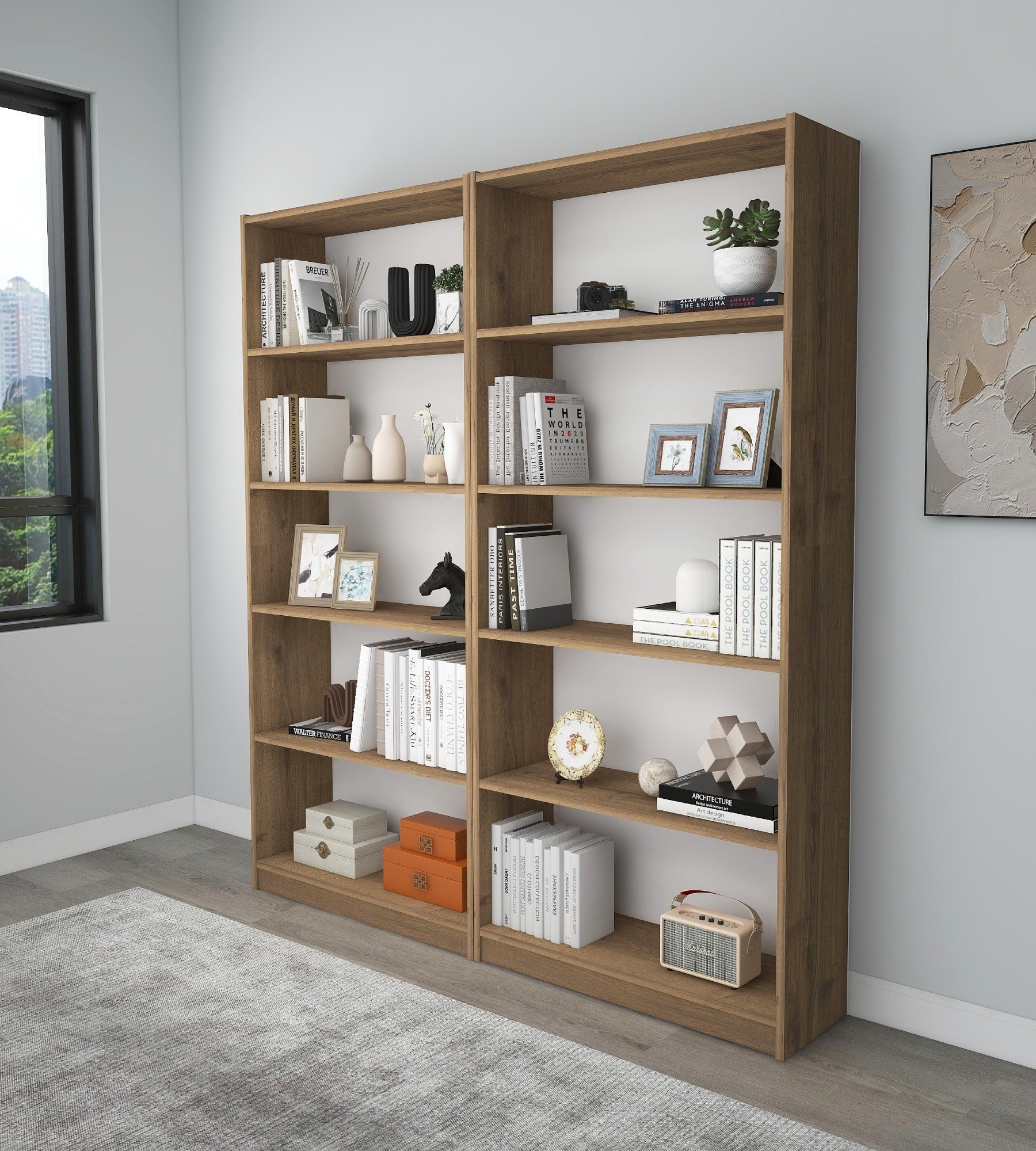 Estante de parede elegante, cor Hitit, 160 x 180 x 28 cm | Painel de partículas 100% revestido de melamina, 18 mm de espessura | Perfeito para decoração moderna