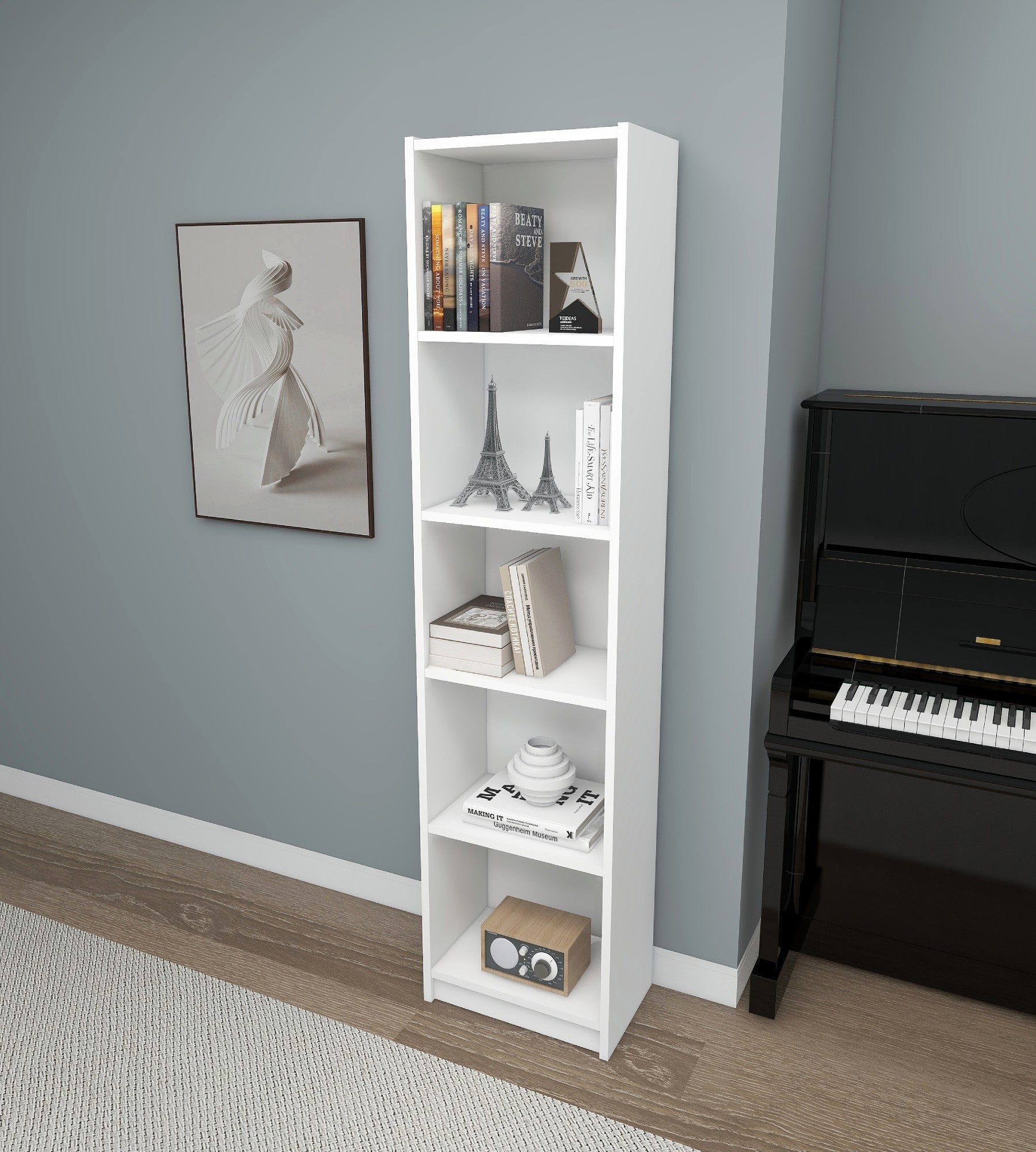 Estante branca elegante, 180 cm x 40 cm x 28 cm | Painel de partículas 100% revestido de melamina, 18 mm de espessura | Montável na parede, perfeita para espaços modernos