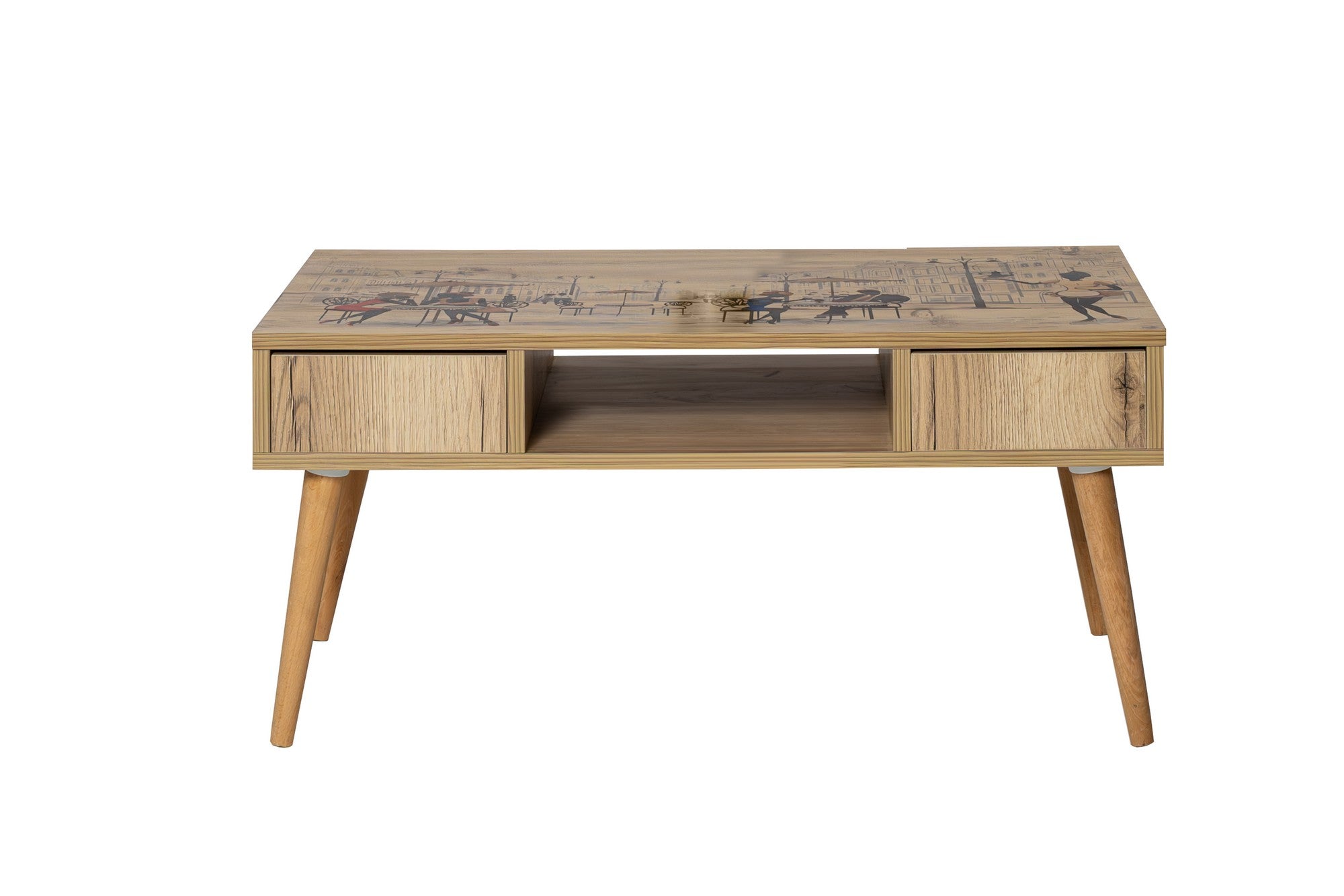 Mesa de Centro Elegante, Pinho Atlântico, 97 x 45 x 55 cm | Painel de Partículas 100% Revestido com Melamina, 18 mm de Espessura, Pernas de Madeira de Faia | Fixável na Parede, Design Moderno