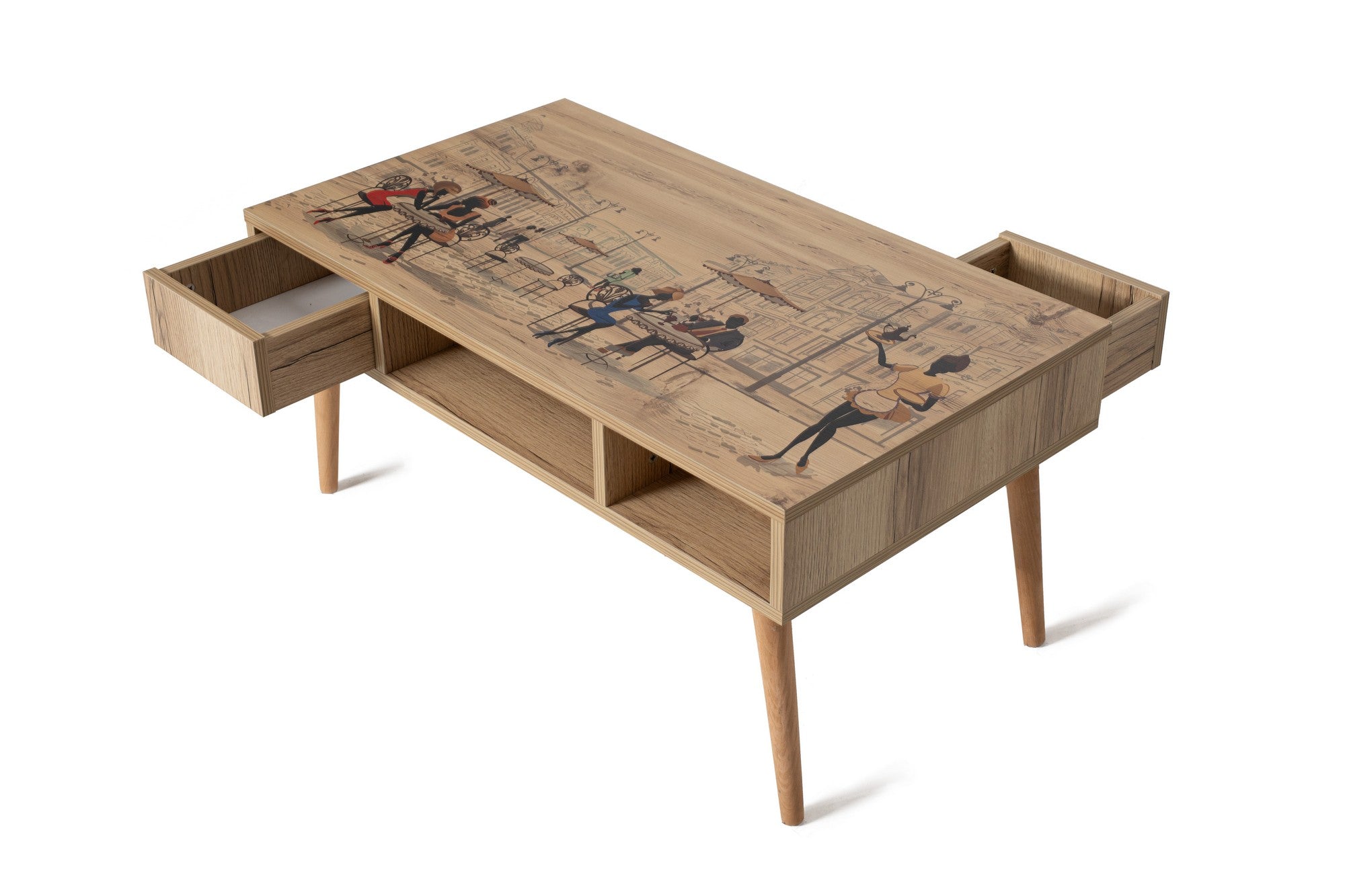 Mesa de Centro Elegante, Pinho Atlântico, 97 x 45 x 55 cm | Painel de Partículas 100% Revestido com Melamina, 18 mm de Espessura, Pernas de Madeira de Faia | Fixável na Parede, Design Moderno