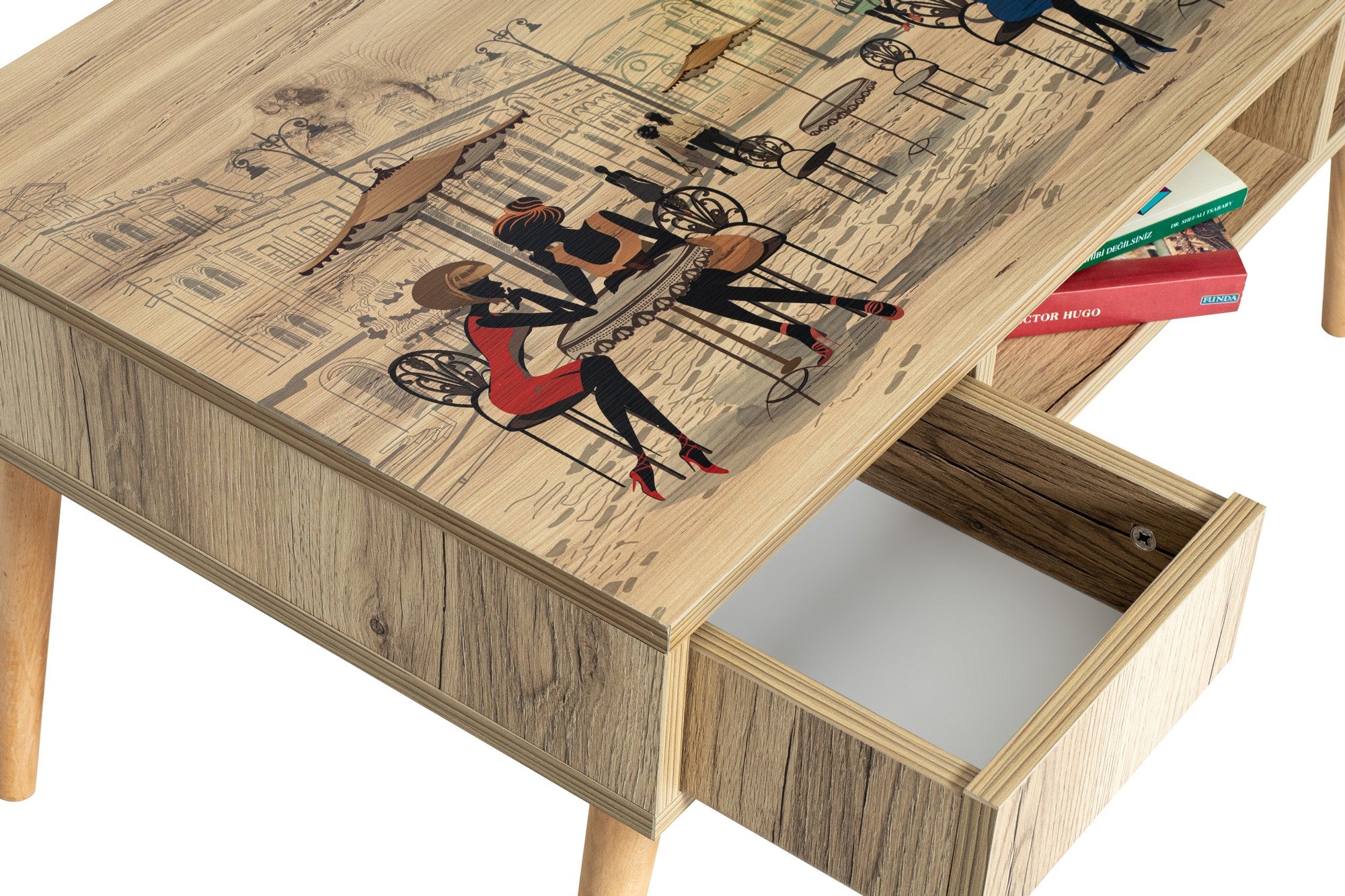 Mesa de Centro Elegante, Pinho Atlântico, 97 x 45 x 55 cm | Painel de Partículas 100% Revestido com Melamina, 18 mm de Espessura, Pernas de Madeira de Faia | Fixável na Parede, Design Moderno