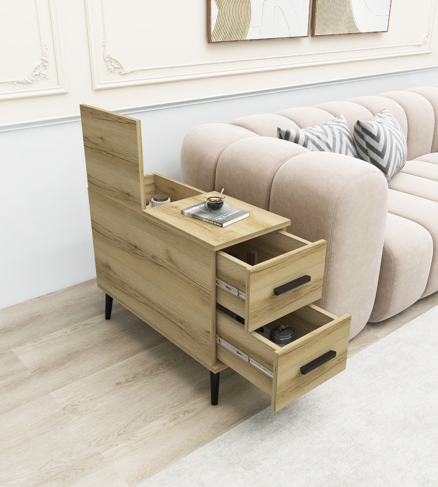 Mesa lateral elegante Delta Color com 2 gavetas, 30x80x80 cm | Painel de partículas 100% revestido em melamina, 18 mm de espessura, montável na parede, design moderno