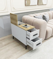 Mesa lateral elegante com 2 gavetas, branca e Delta, 30 x 80 x 80 cm | Painel de partículas 100% revestido em melamina, 18 mm de espessura | Montável na parede, design moderno