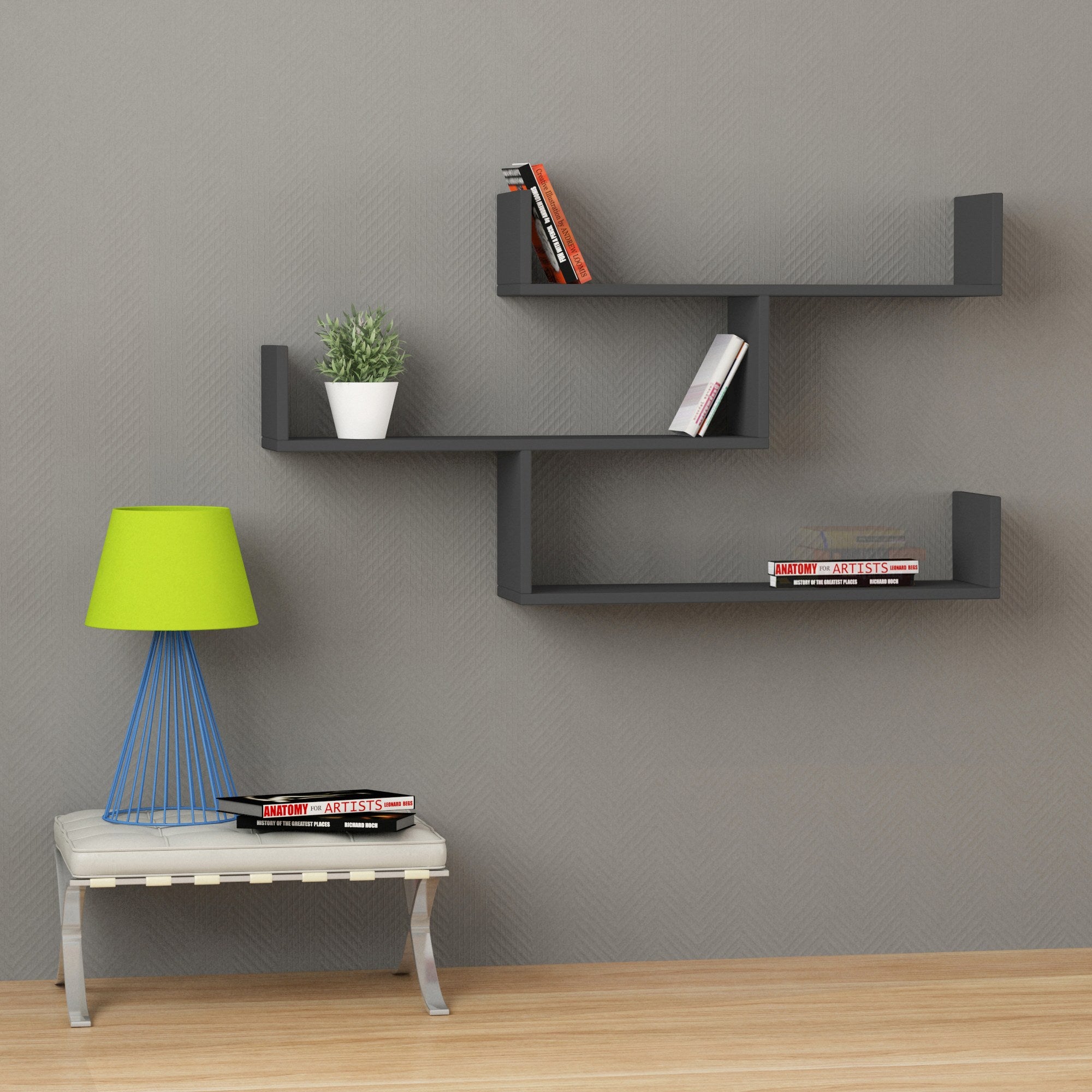 Prateleira de parede – 120 x 67 x 22 cm – antracite – painel de partículas revestido de melamina