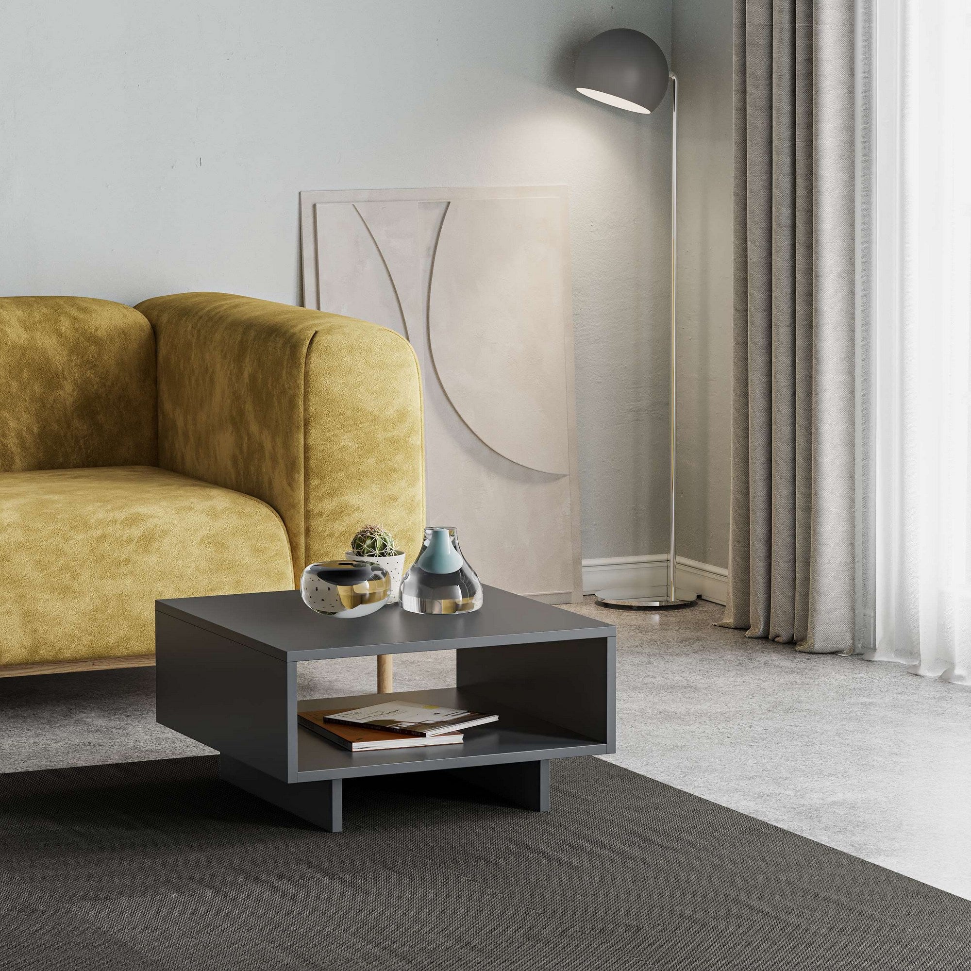 Mesa de Centro – 60 x 32 x 60 cm – Antracite – Painel de Partículas revestido a Melamina