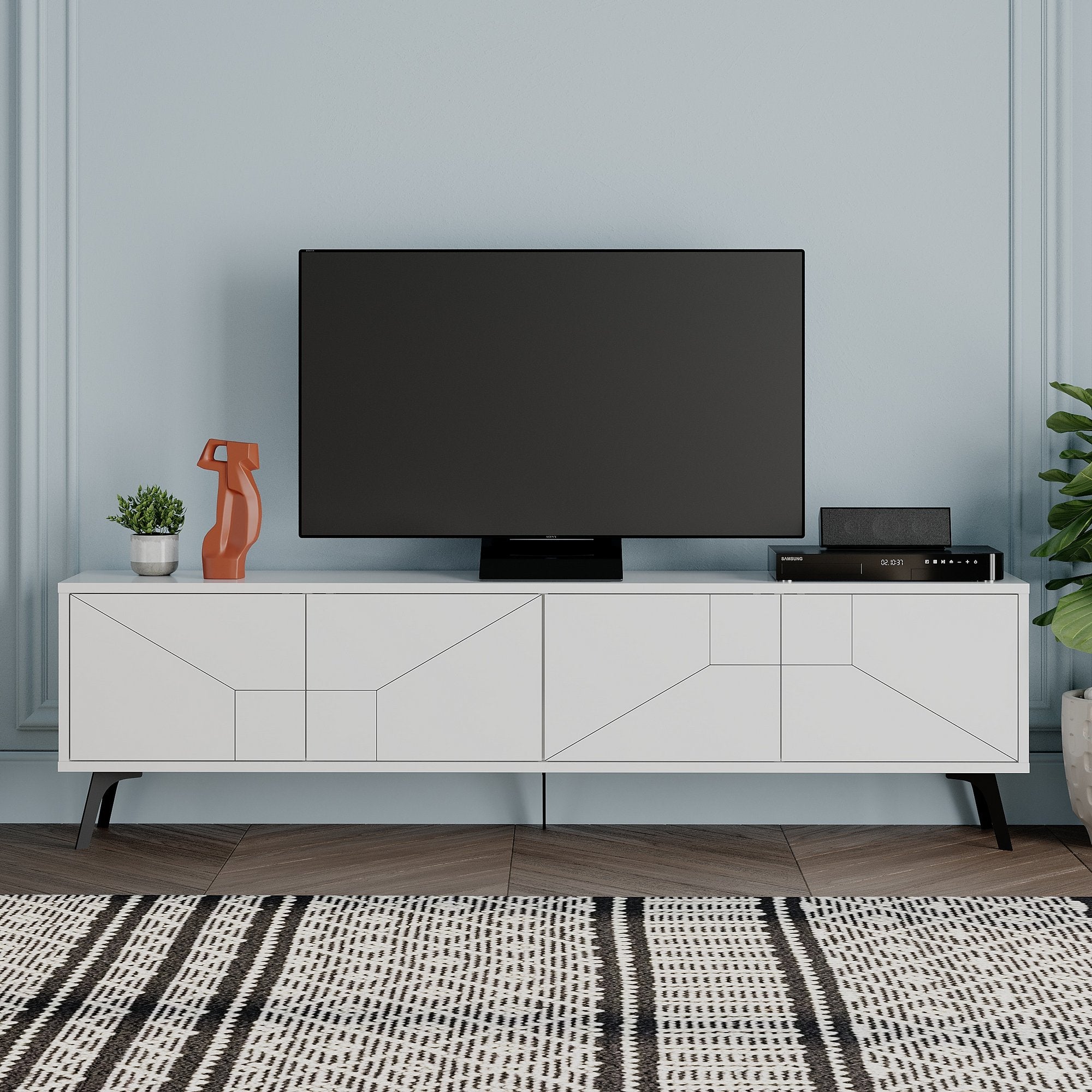 Móvel de TV – 180 cm – Branco – Aglomerado revestido em melamina