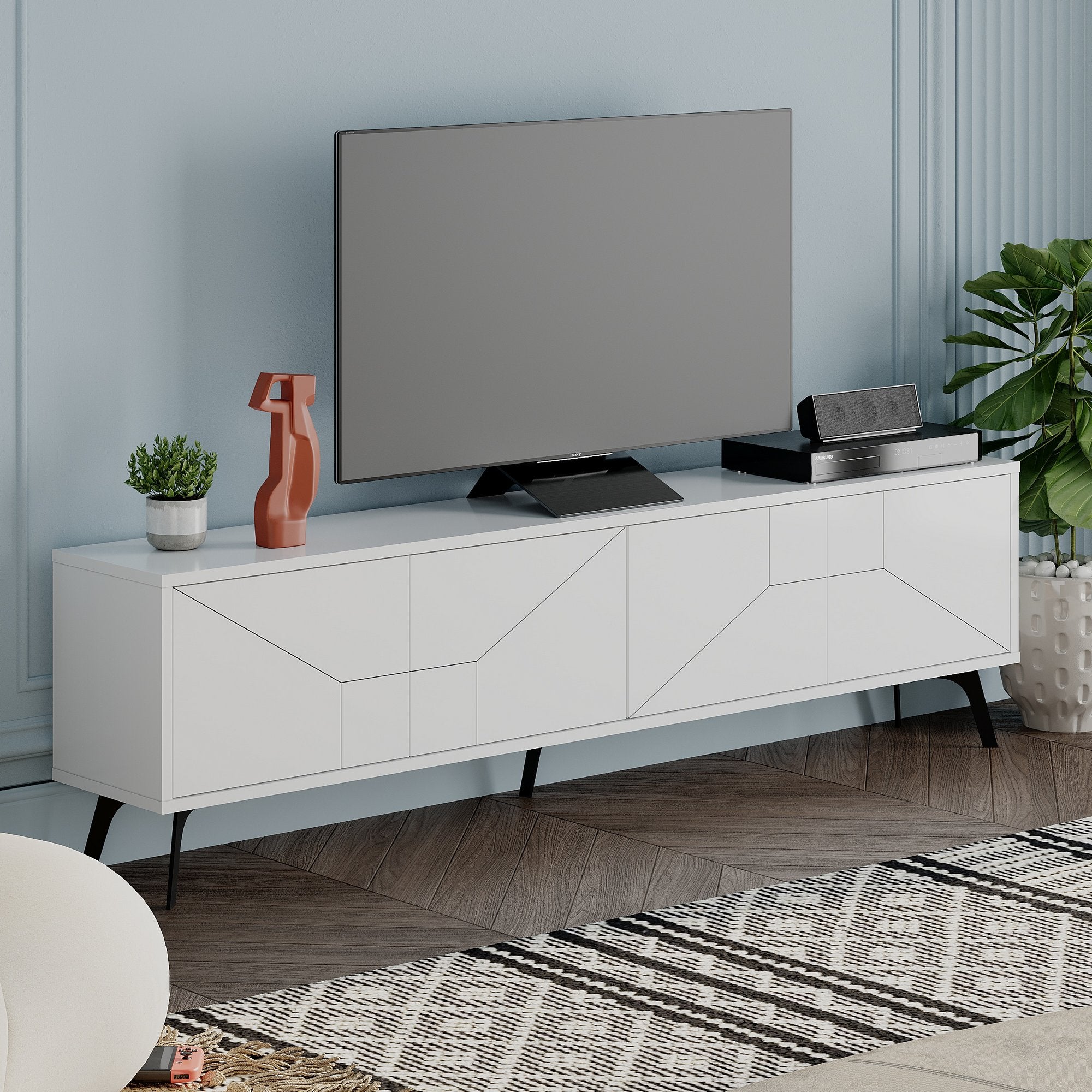 Móvel de TV – 180 cm – Branco – Aglomerado revestido em melamina