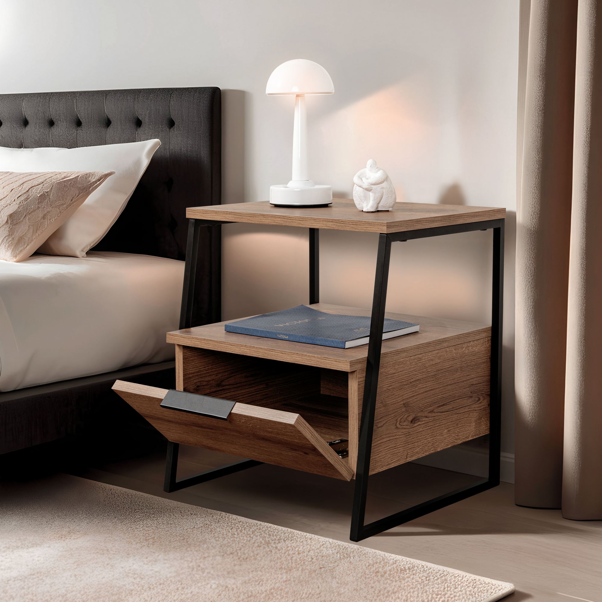 Mesa de cabeceira – 45 cm x 50 cm x 40 cm – Hitit – Painéis de partículas revestidos a melamina