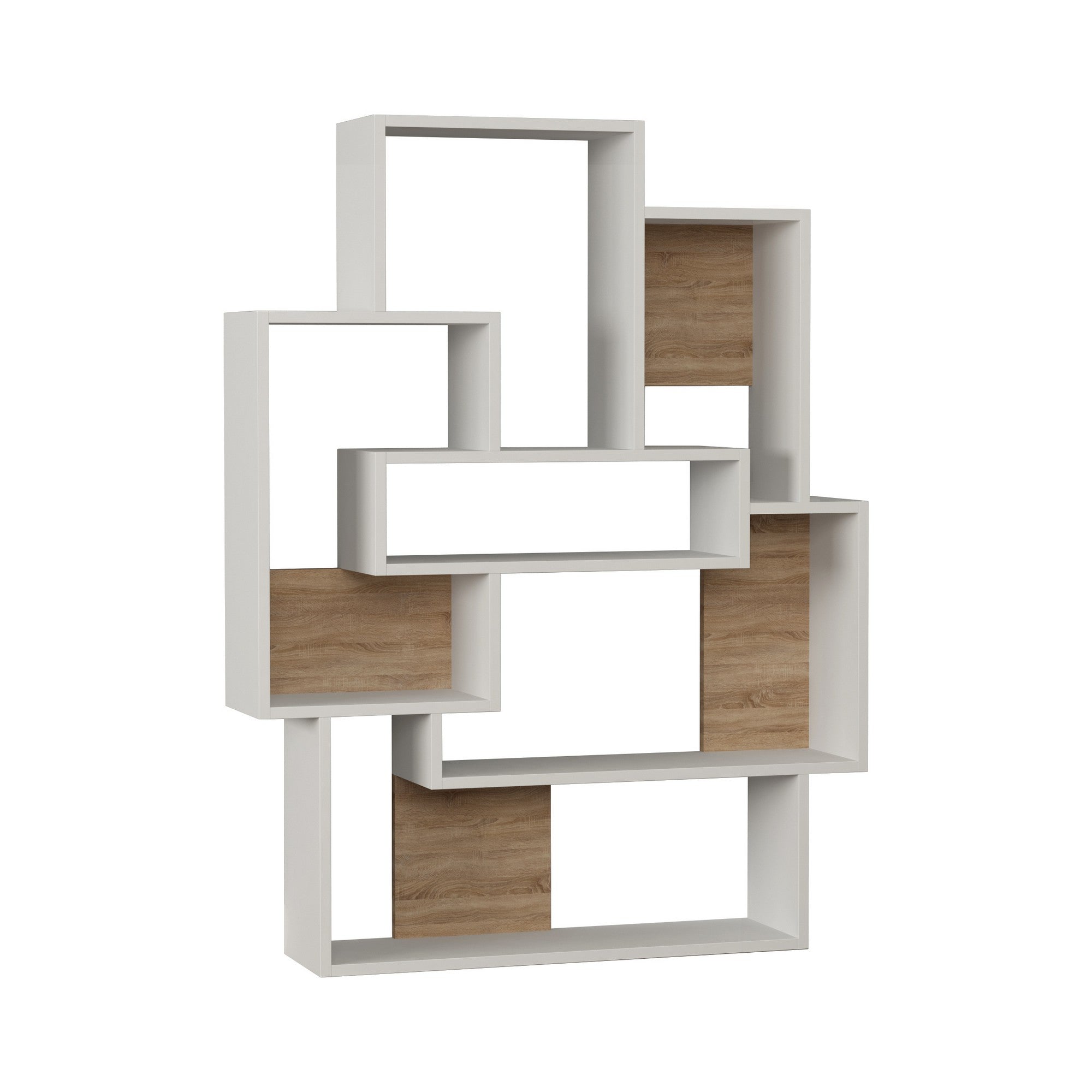 Estante de parede elegante – 101 x 132 x 22 cm – Branco e Carvalho – MDF revestido de melamina