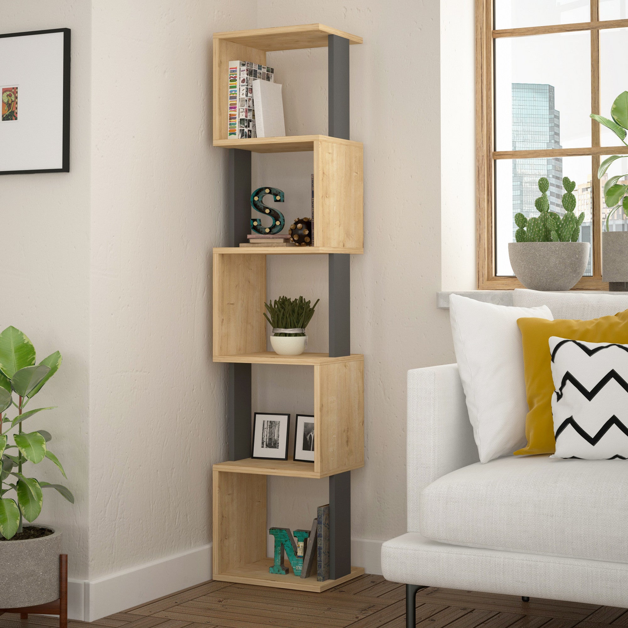 Estante moderna – 161 cm – Carvalho Sonoma e Antracite – Melamina