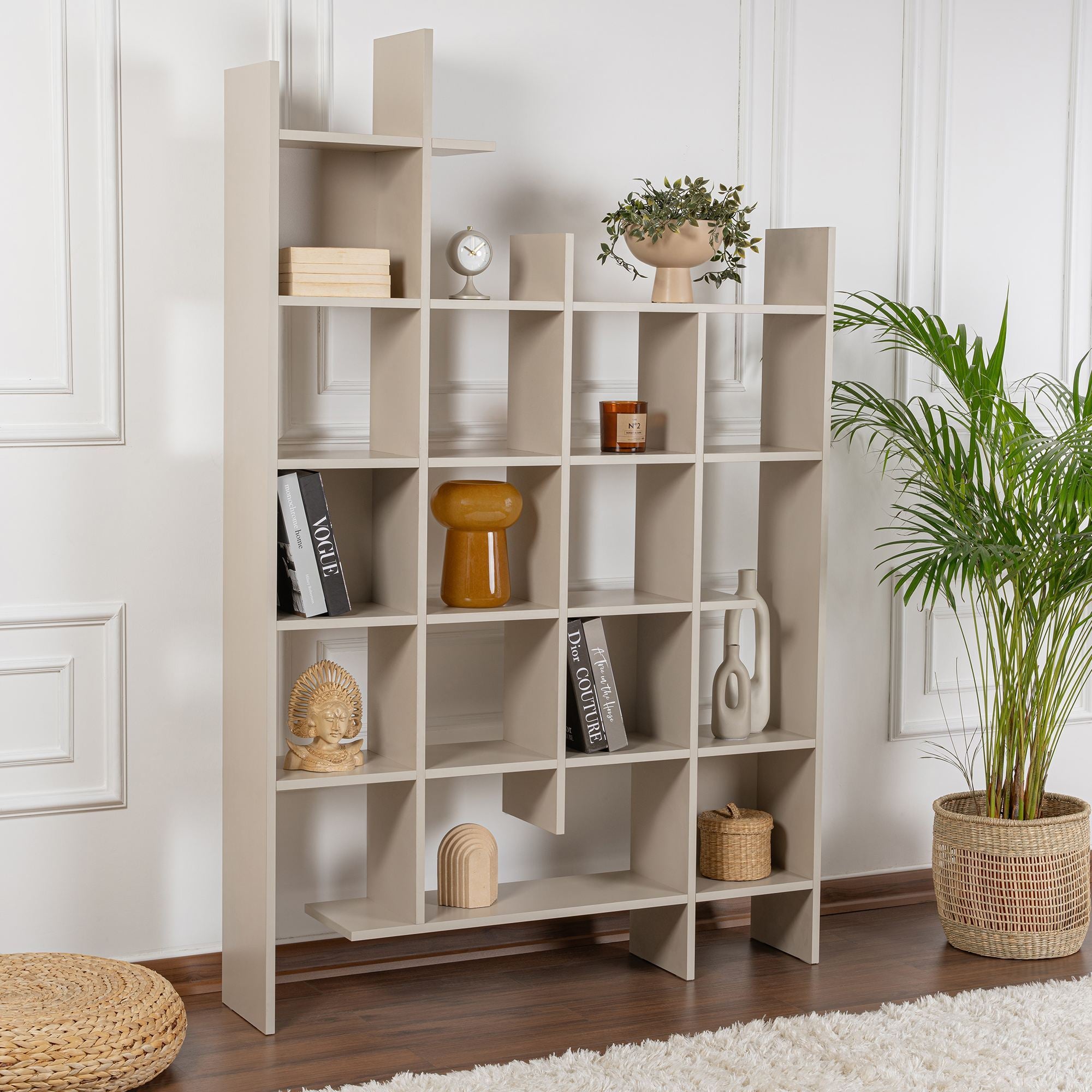 Estante de livros – 122cm x 188cm x 25.5cm – Arenito – Painel de partículas revestido a melamina