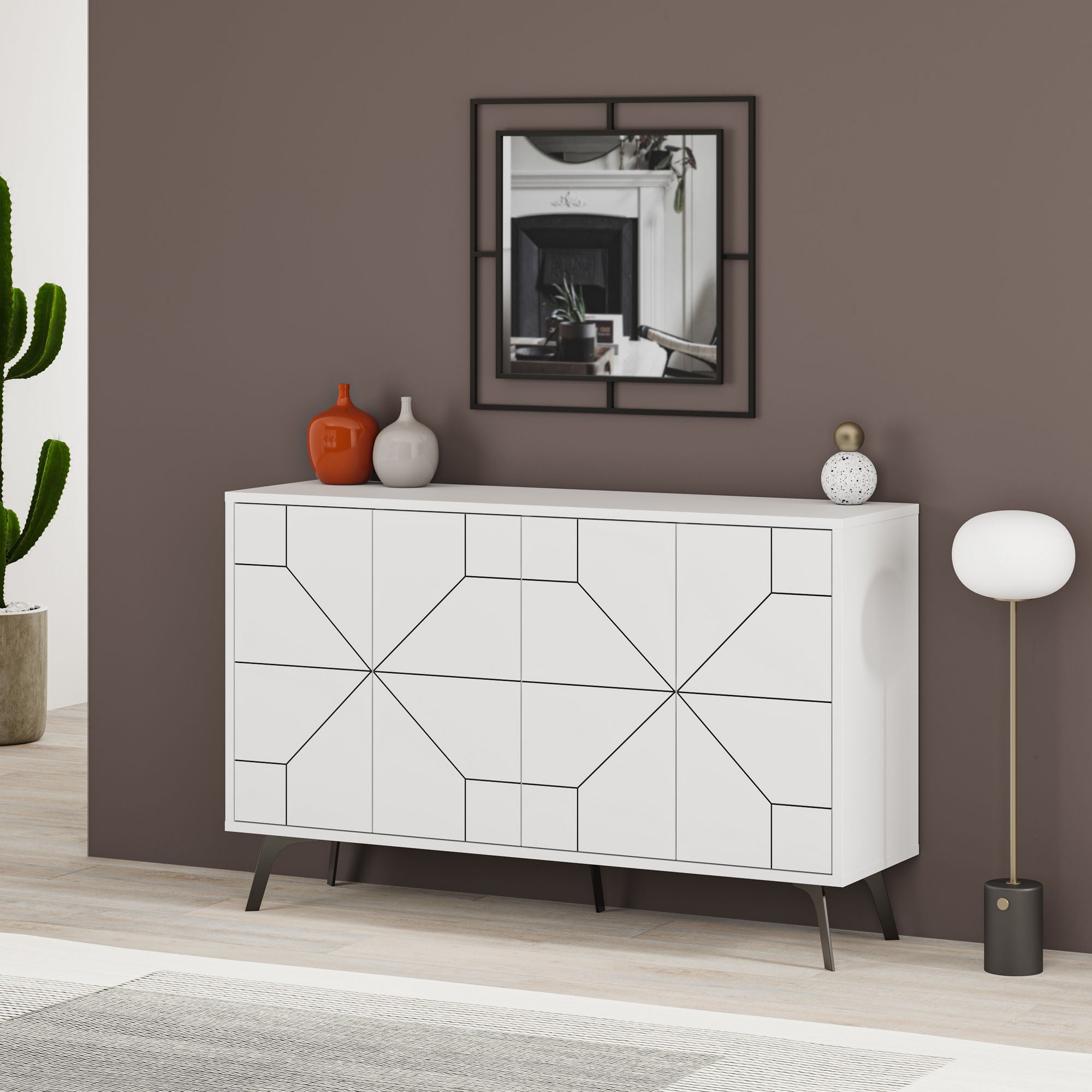 Aparador Moderno – 123 cm – Branco – Painel de Partículas revestido em Melamina