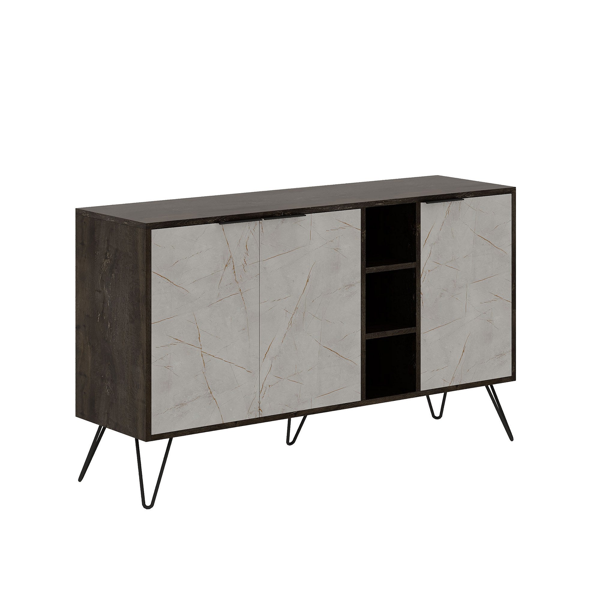 Aparador Moderno – 142 x 83 x 35,6 cm – Castanho Escuro e Lagina – 100% Melamina