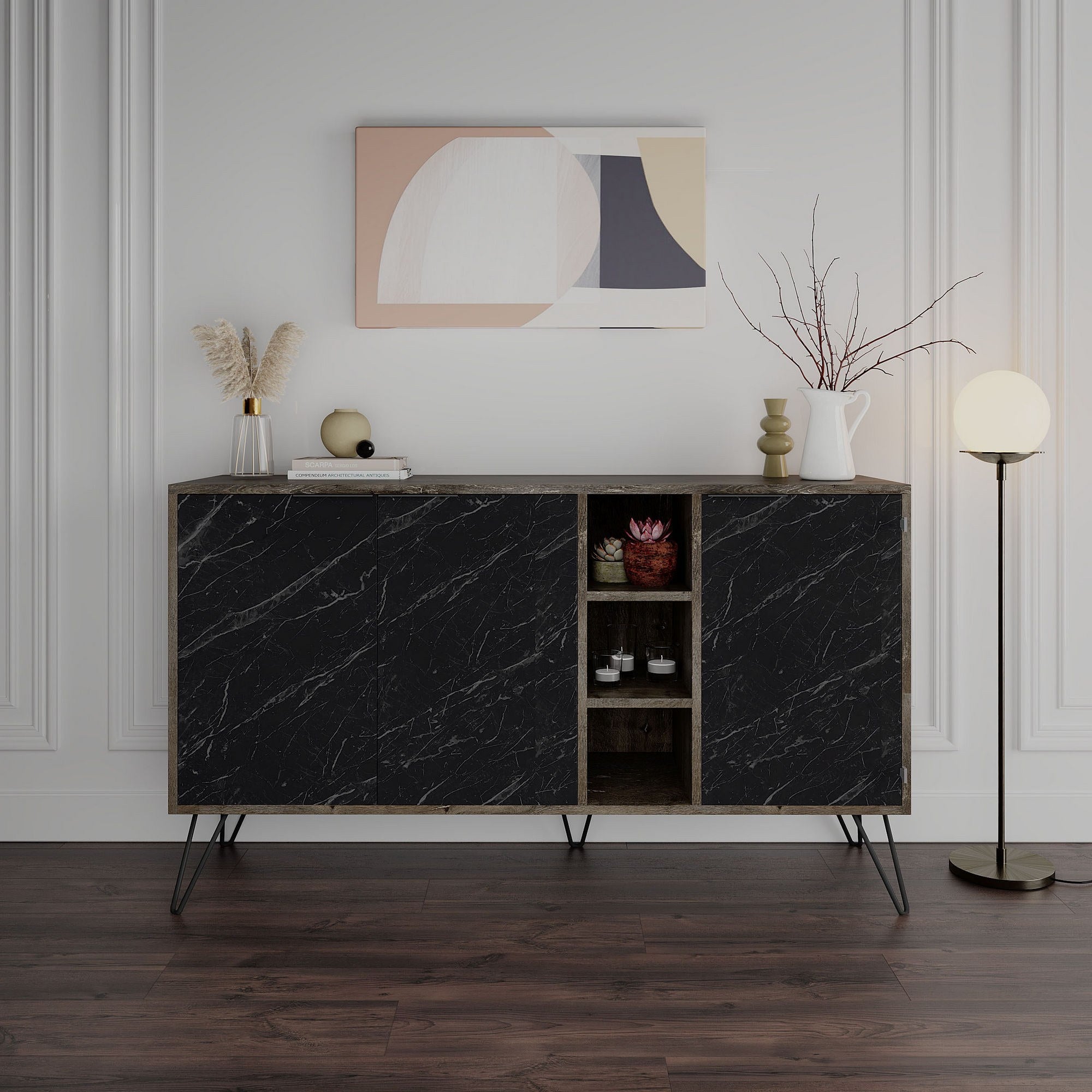 Aparador Moderno – 142 x 83 x 35,6 cm – Castanho Escuro e Bendir – 100% Melamina