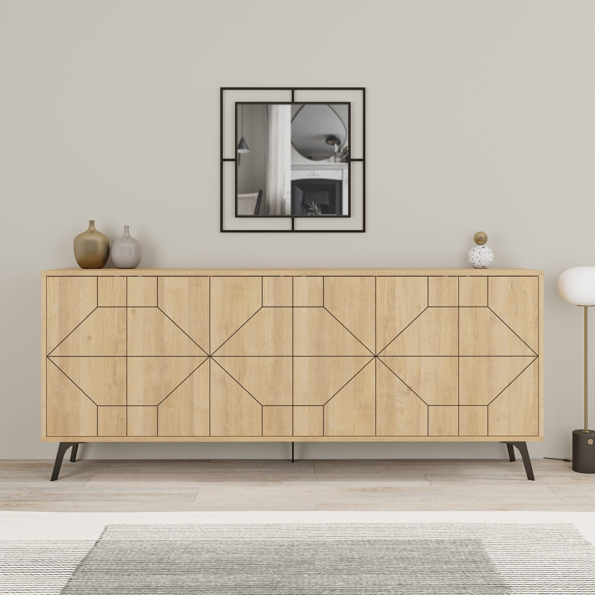 Aparador Moderno – 184 x 77,4 x 35 cm – Carvalho – Melamina