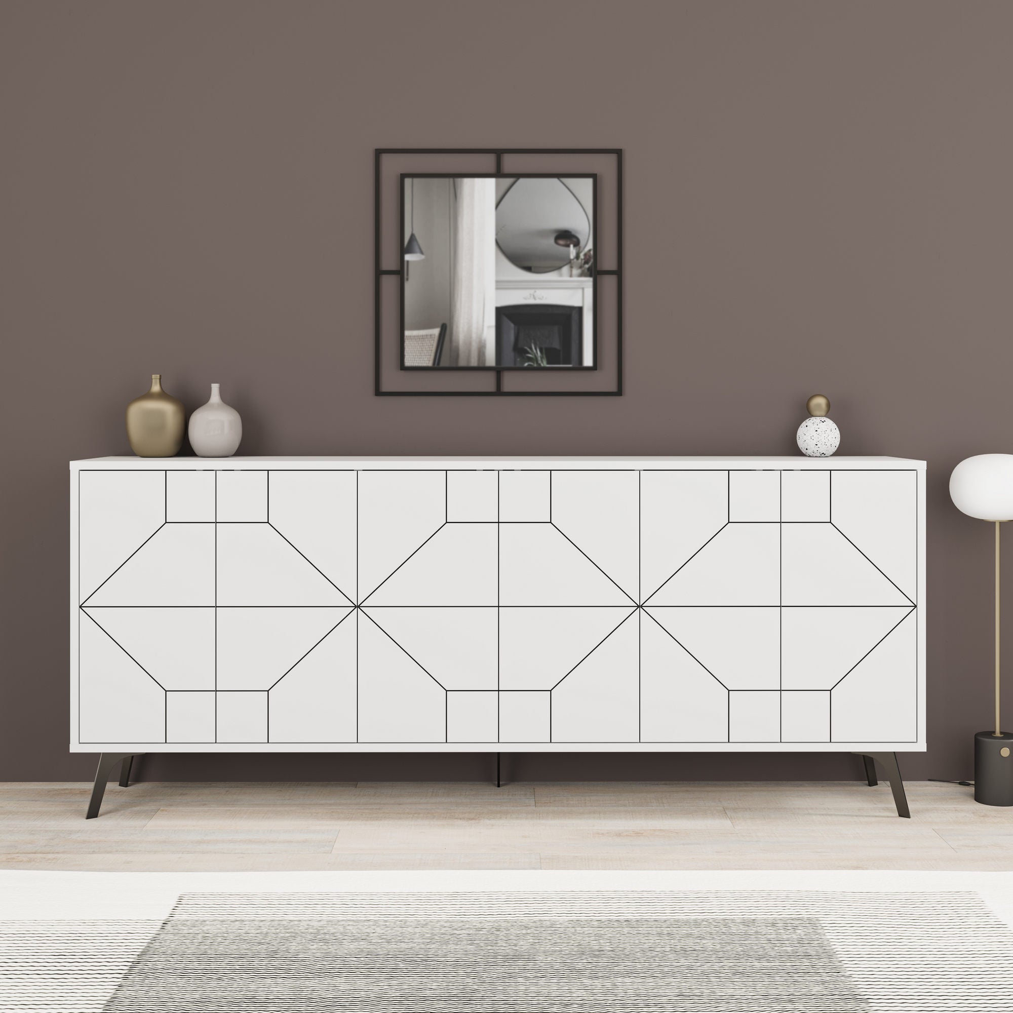 Aparador Moderno – 184 cm – Branco – Painel de Partículas revestido em Melamina