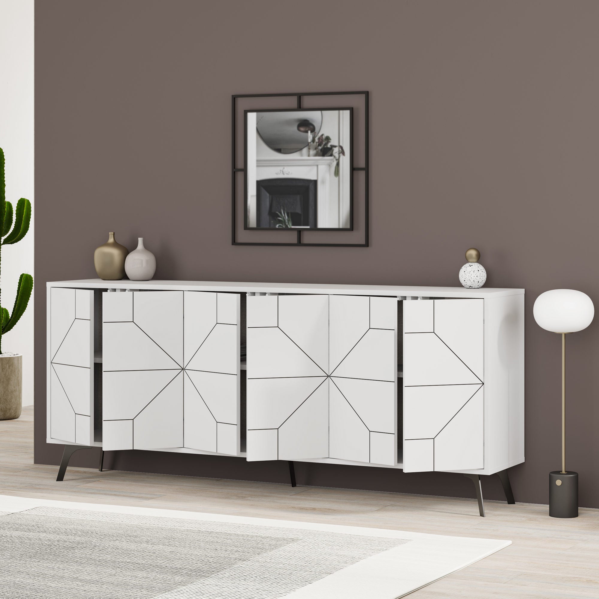 Aparador Moderno – 184 cm – Branco – Painel de Partículas revestido em Melamina