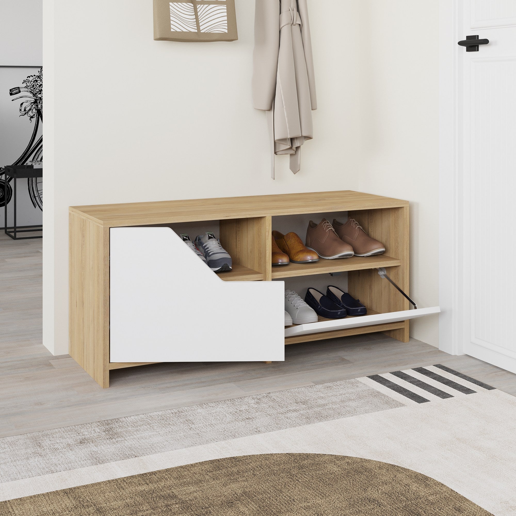 Sapateira de parede – 105 x 47 x 37 cm – Carvalho e Branco – Melamina