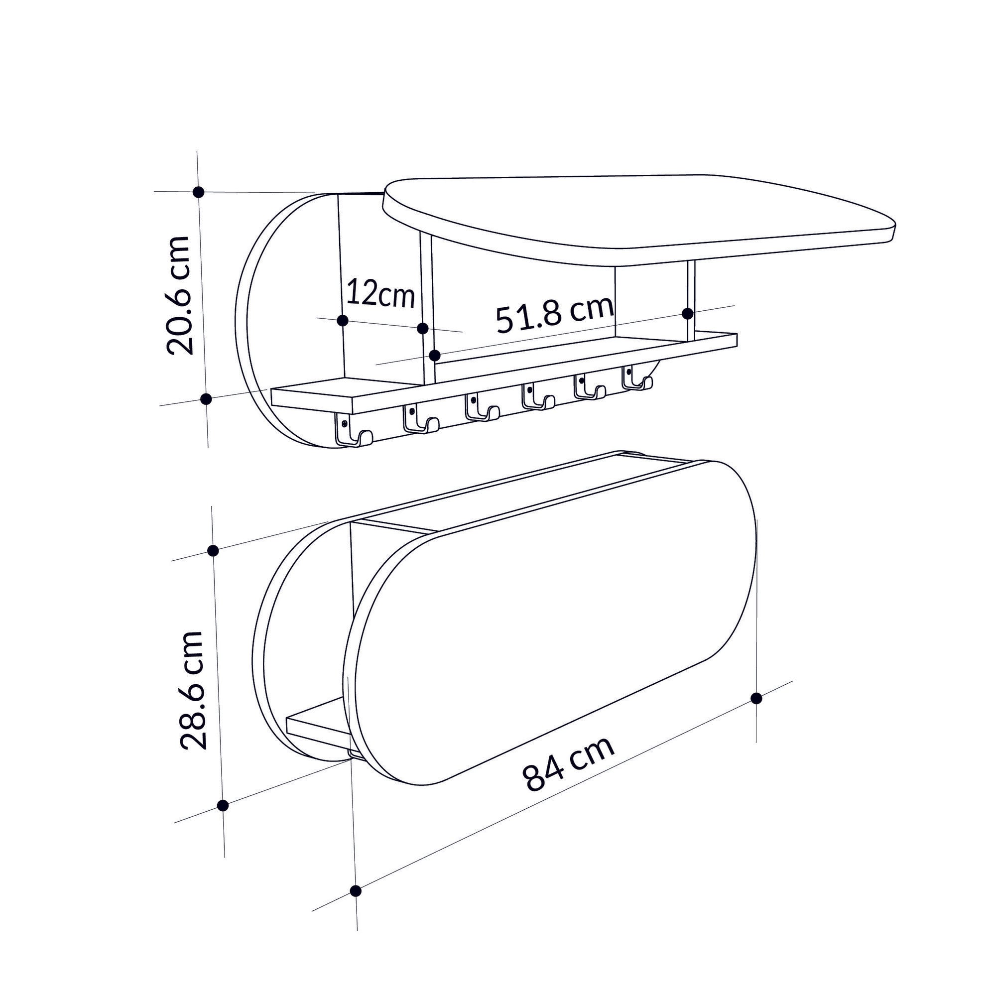 Cabide de parede elegante – 84 cm – branco – MDF com revestimento de melamina