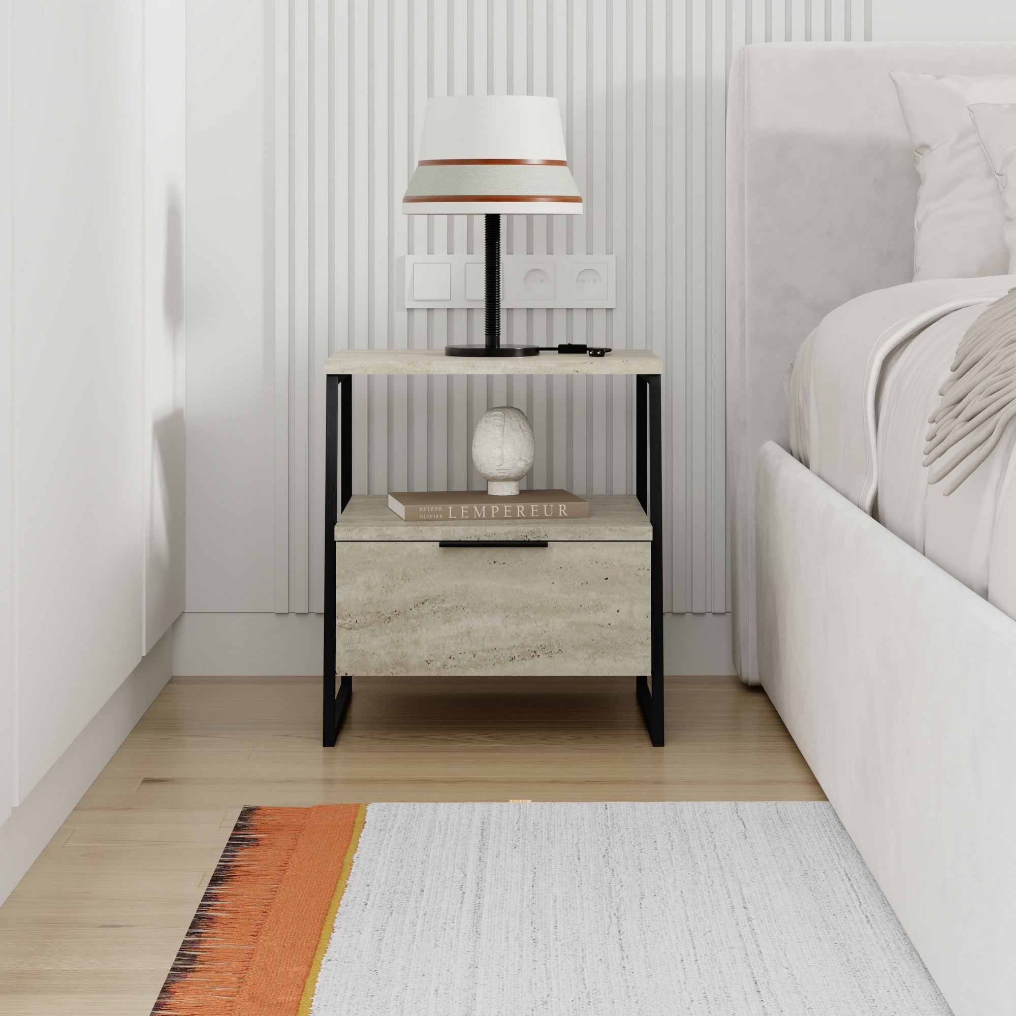 Mesa de cabeceira em melamina – 45 cm x 50 cm x 40 cm – Travertino