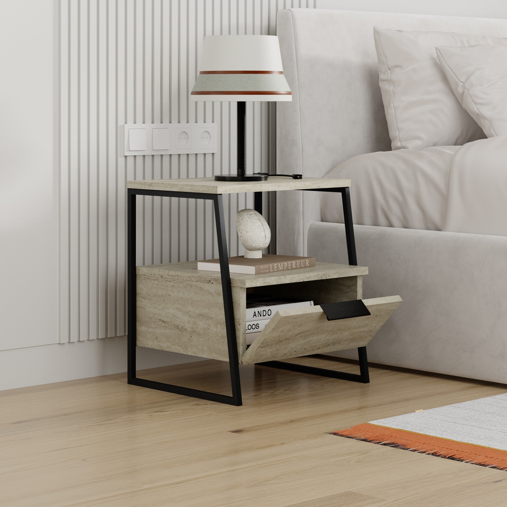 Mesa de cabeceira em melamina – 45 cm x 50 cm x 40 cm – Travertino