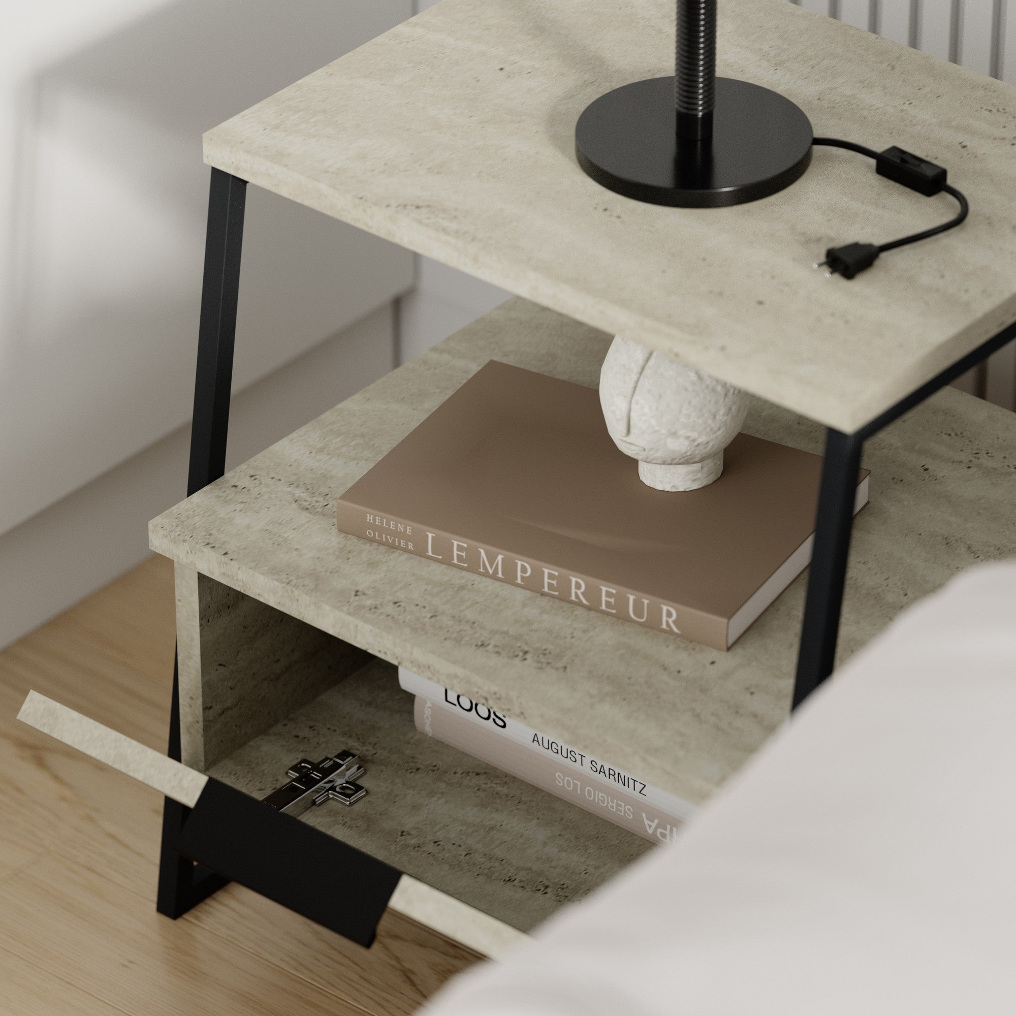 Mesa de cabeceira em melamina – 45 cm x 50 cm x 40 cm – Travertino