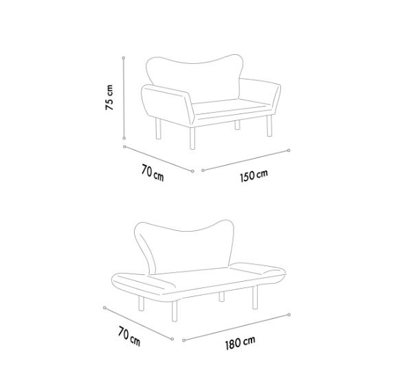 Sofá-Cama moderno de 2 lugares – 150 cm – marrom – estrutura metálica