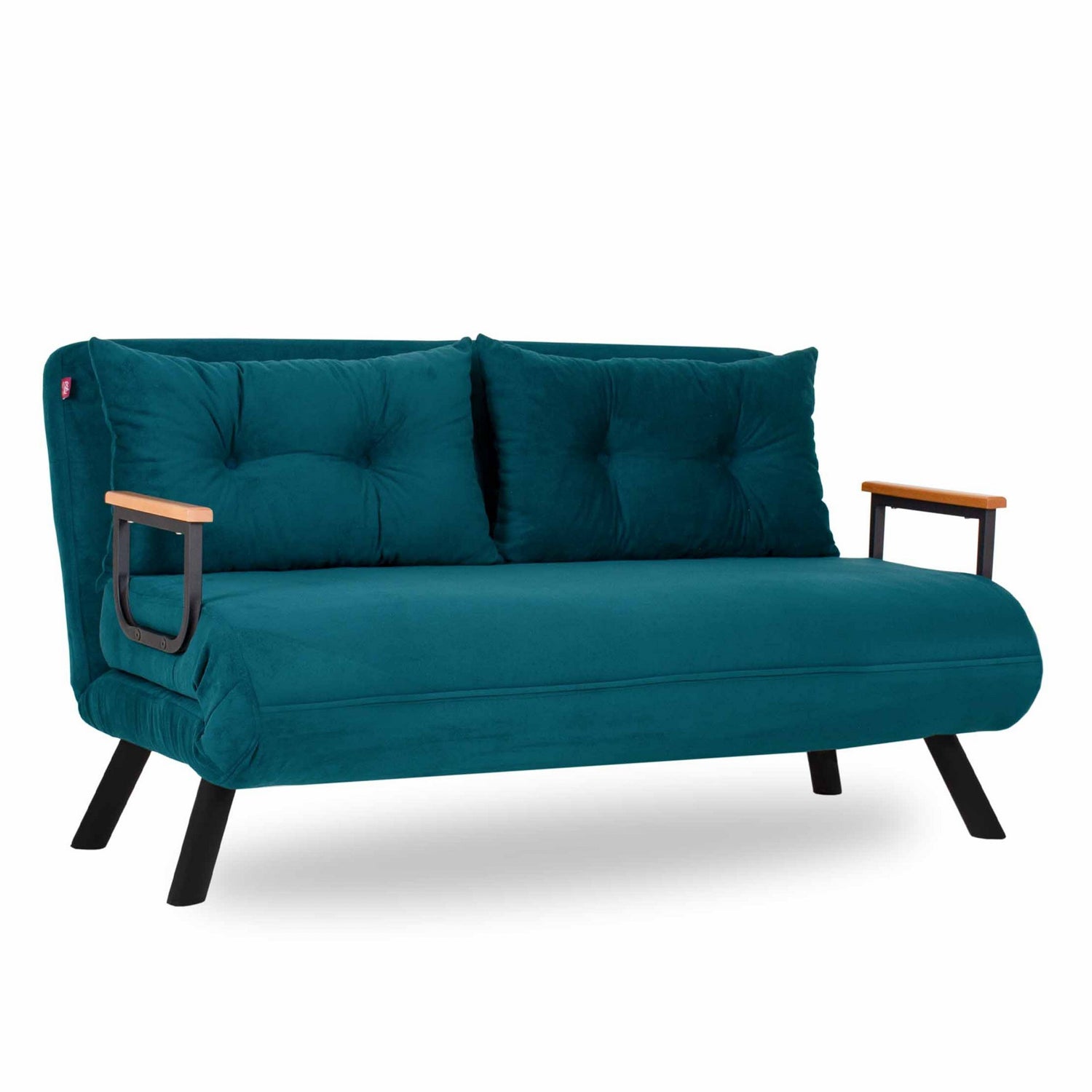Sofá-cama de 2 lugares – 175 cm x 133 cm – Verde Petróleo – Metal e Poliéster