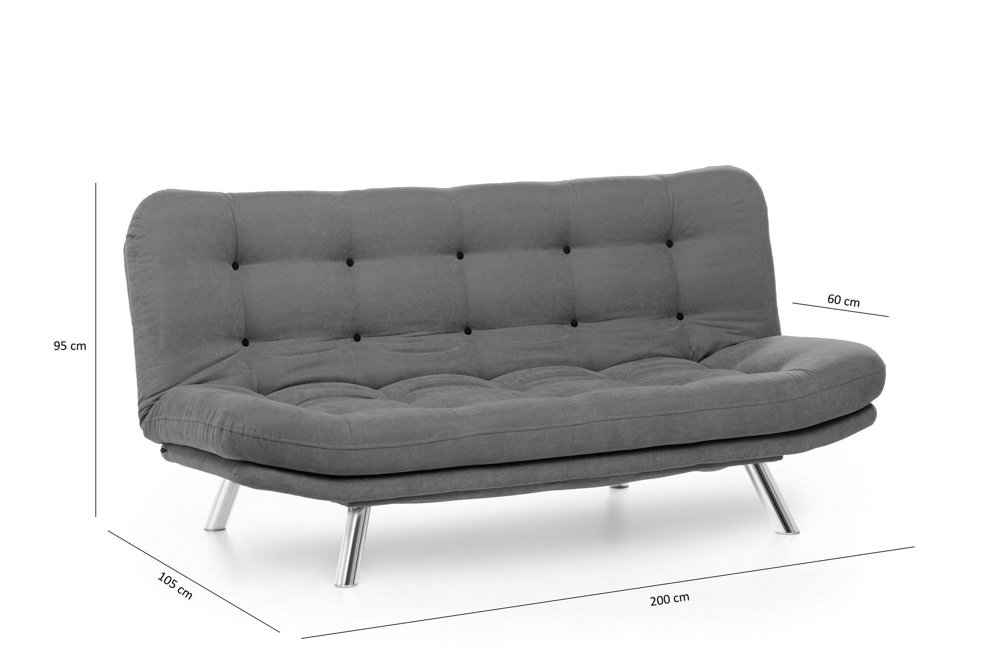 Sofá-Cama de Metal – 200 cm x 130 cm – Cinzento