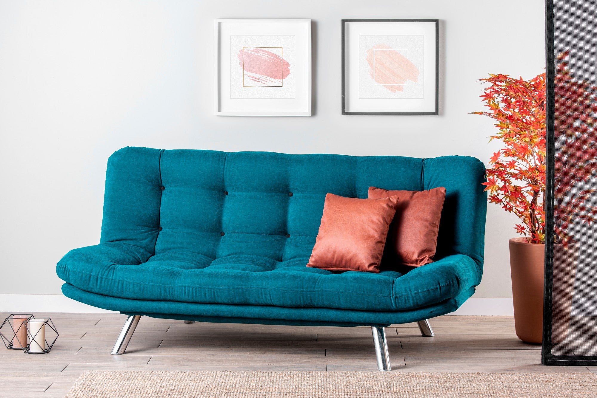 Sofá-Cama de 3 Lugares – 200 cm x 95 cm x 105 cm – Verde Petróleo – Metal