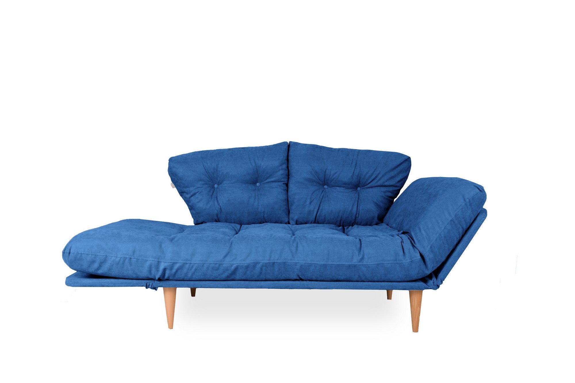 Sofá-cama moderno de 3 lugares – 190 cm x 60 cm – azul Parlamento – estrutura metálica, tecido de linho, pernas de madeira