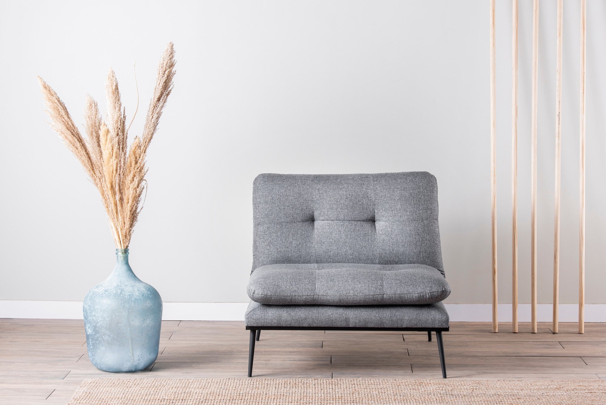 Poltrona moderna com asas – 90 x 95 x 90 cm – cinza – tecido de linho