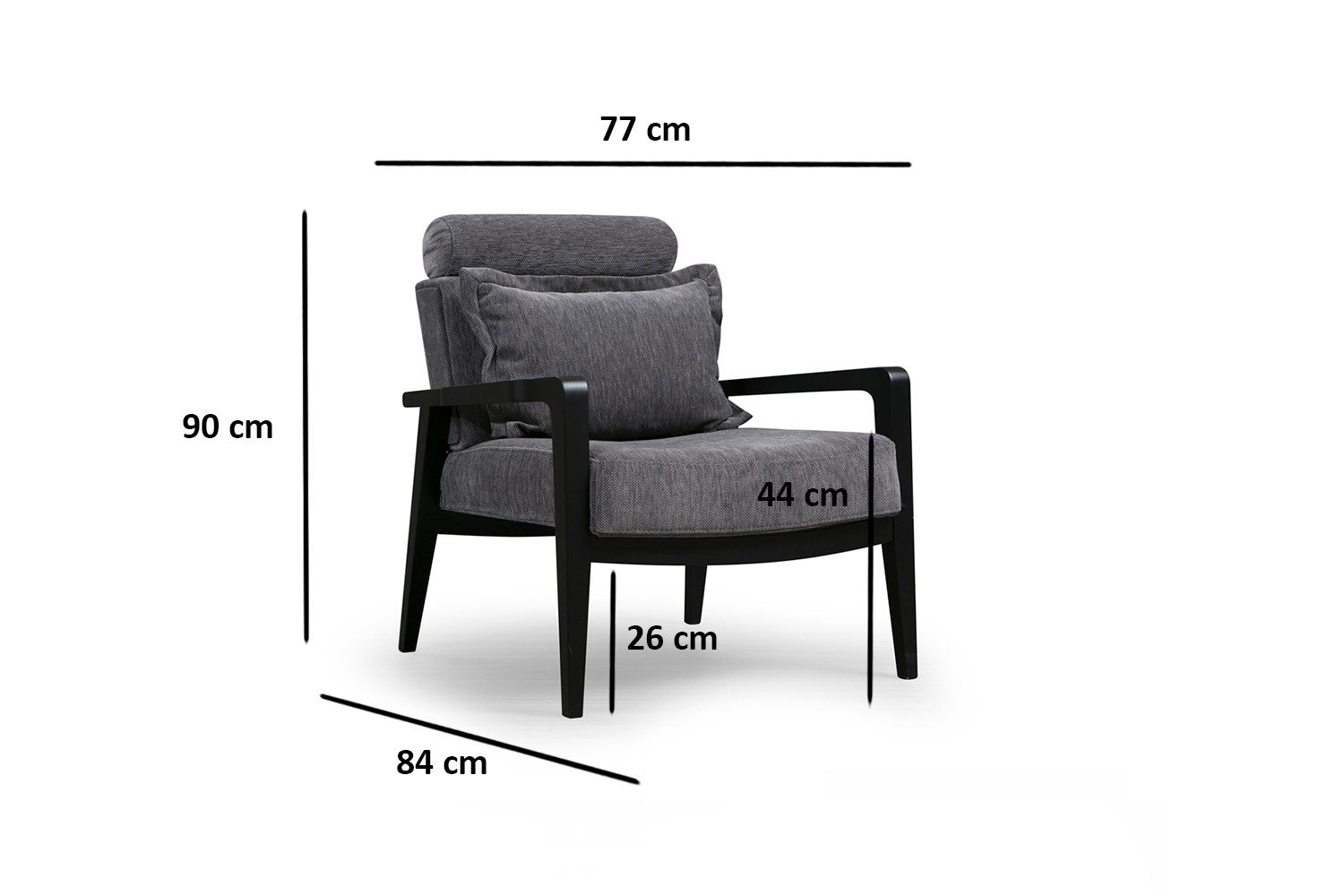 Poltrona moderna – 77x90x84 cm – cinza – madeira de faia