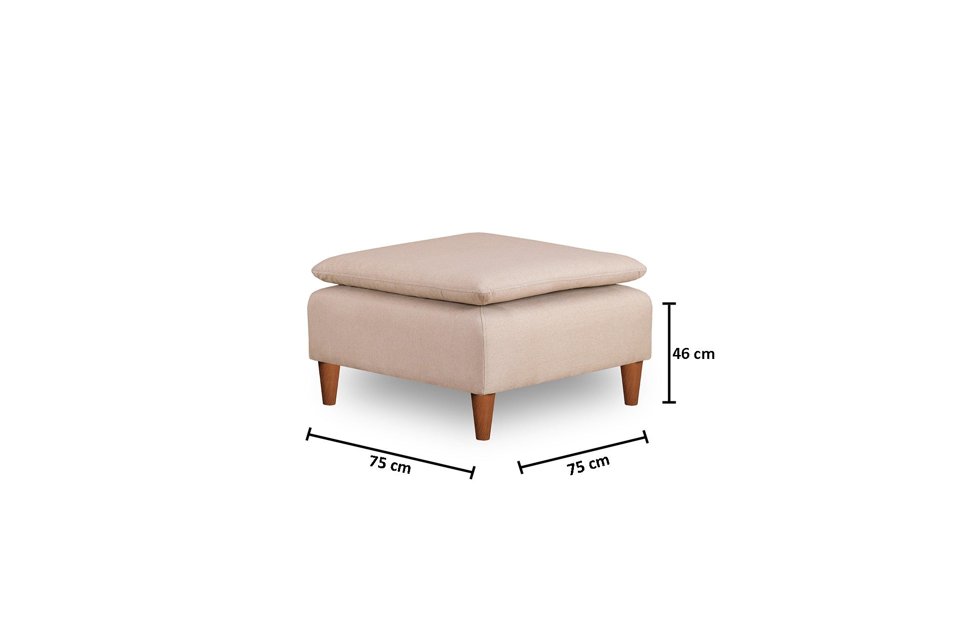 Elegante pufe creme, 75 x 75 x 46 cm | Estrutura 100% metal, tecido 100% poliéster | Espuma de alto DNS para maior conforto | Perfeito para espaços de convivência modernos