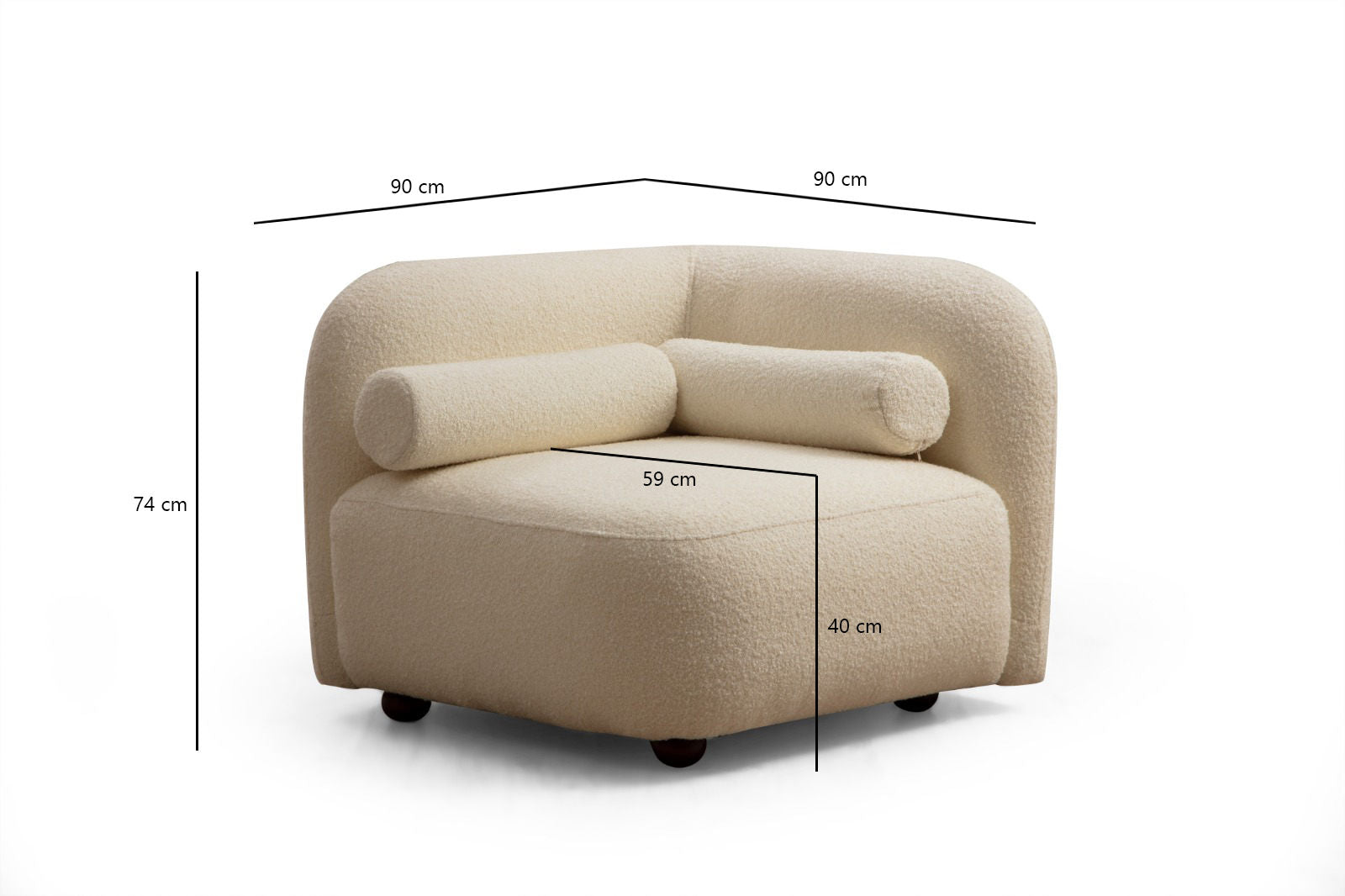 Poltrona moderna – 90x90x74 cm – creme – madeira de faia e nogueira