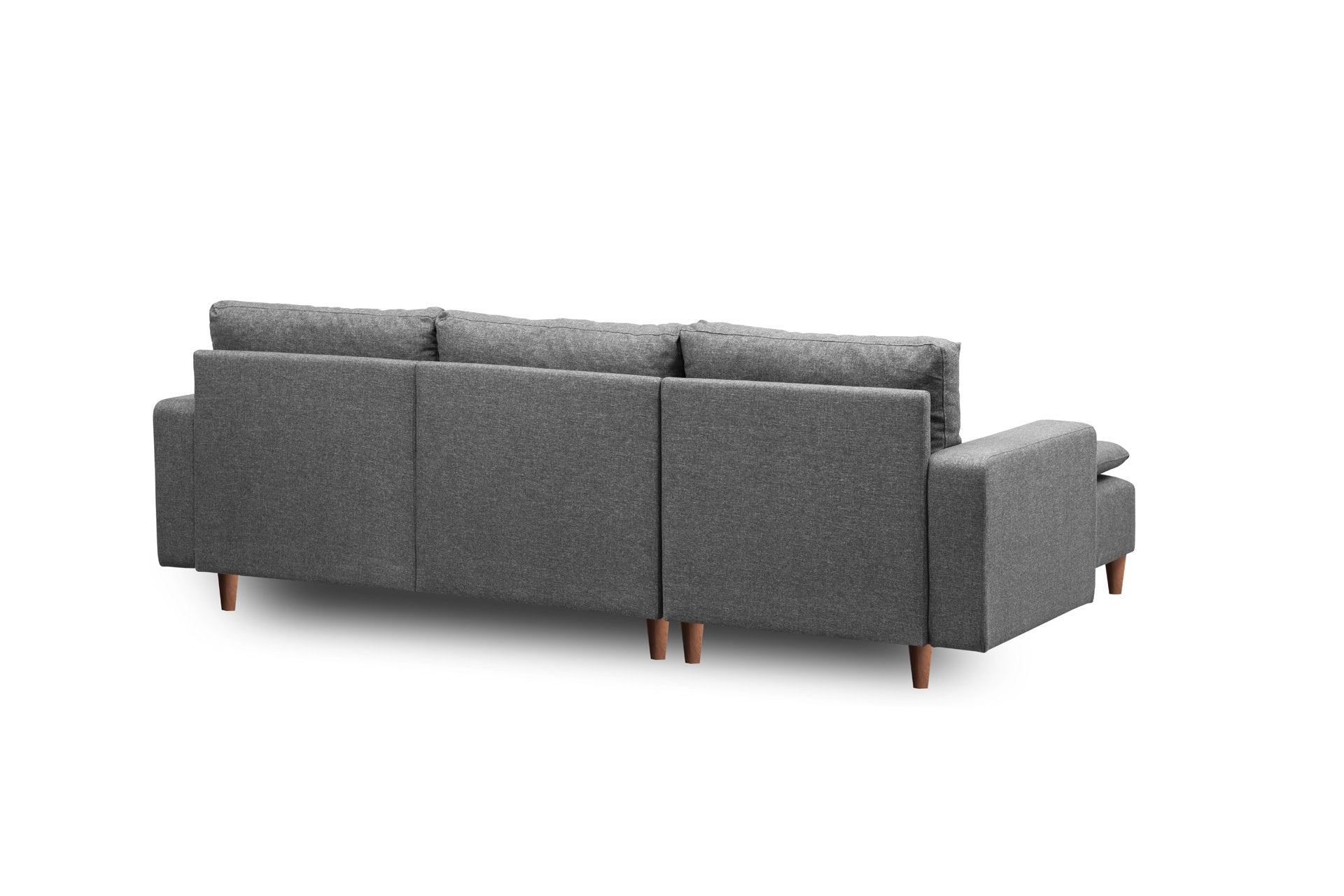 Sofá de canto moderno, cinza escuro, 255 cm de largura | Estrutura 100% metálica, tecido 100% poliéster | Almofadas de espuma de alto DNS e fibra de silicone | Design elegante e funcional