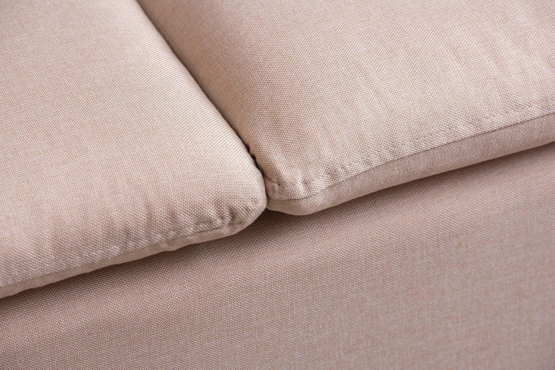 Sofá de canto elegante em tom creme, estrutura 100% metálica, 225 cm de largura, chaise longue de 154 cm, almofadas de espuma de alto DNS e fibra de silicone | Perfeito para salas de estar modernas