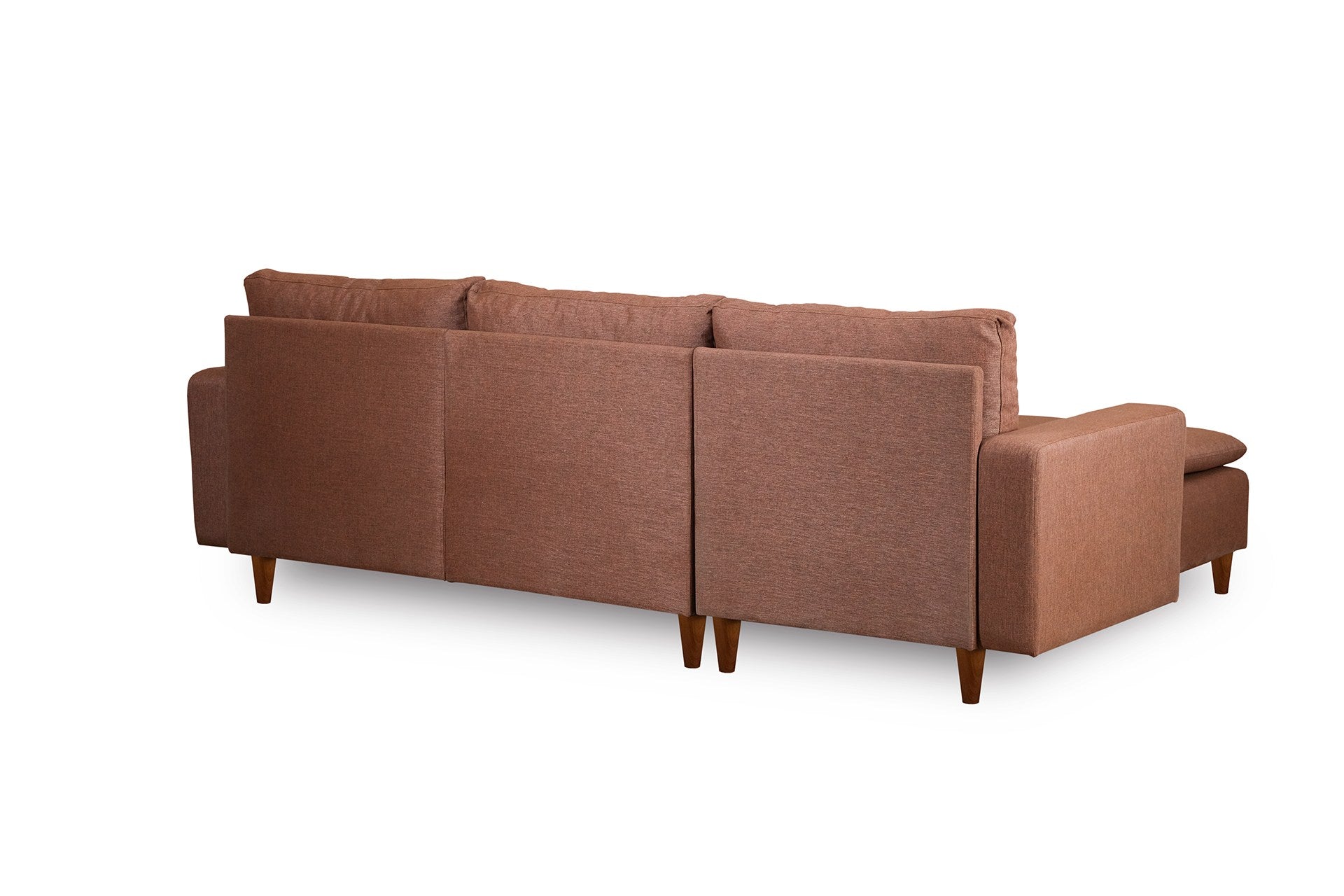 Sofá de canto elegante, marrom claro, 255 cm de largura | Estrutura 100% metal, tecido 100% poliéster | Chaise longue e cama confortáveis, perfeitos para salas de estar modernas