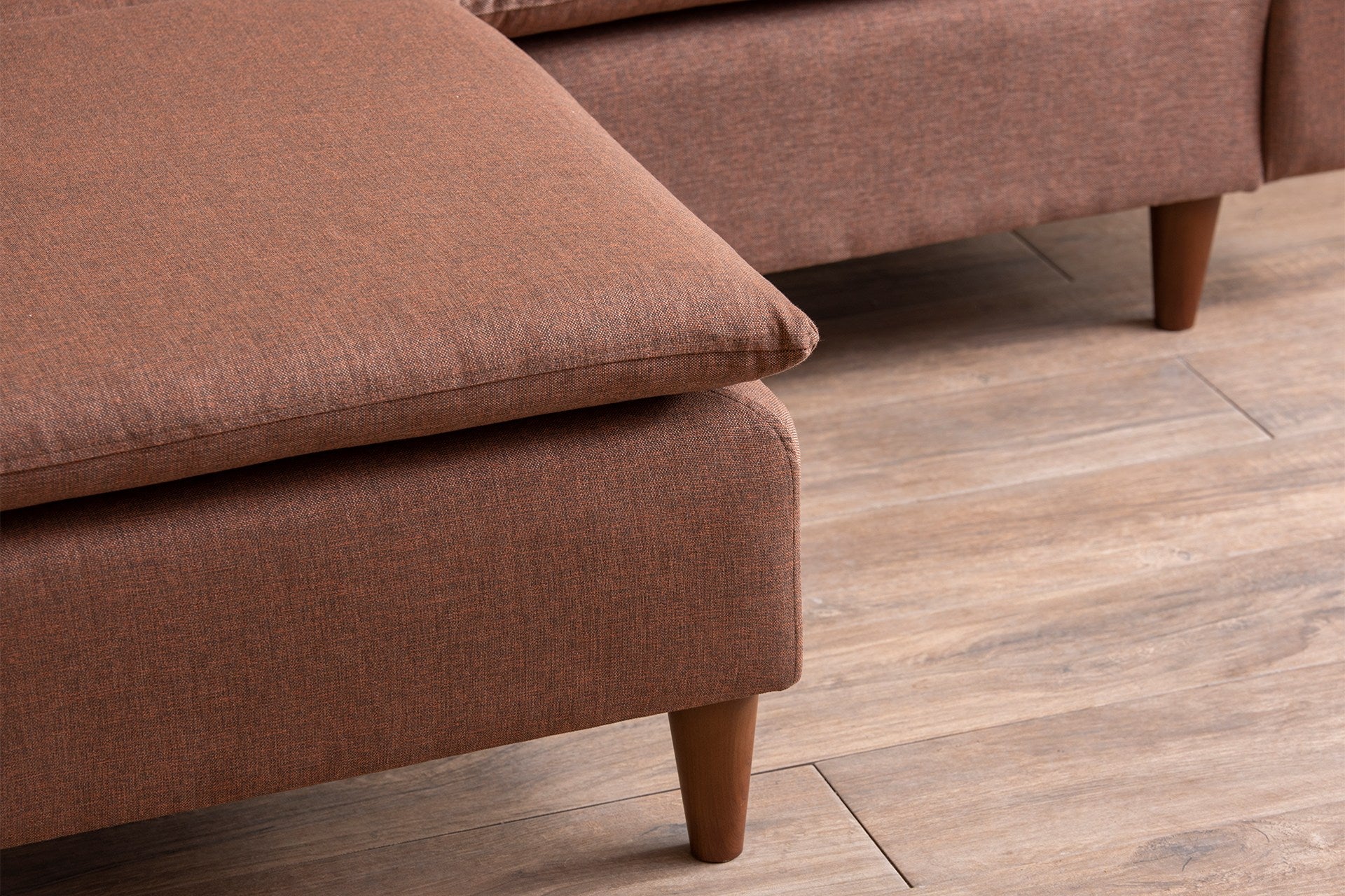 Sofá de canto elegante, marrom claro, 180 cm de largura | Estrutura 100% metal, tecido 100% poliéster | Chaise longue e cama confortáveis, perfeitas para espaços modernos