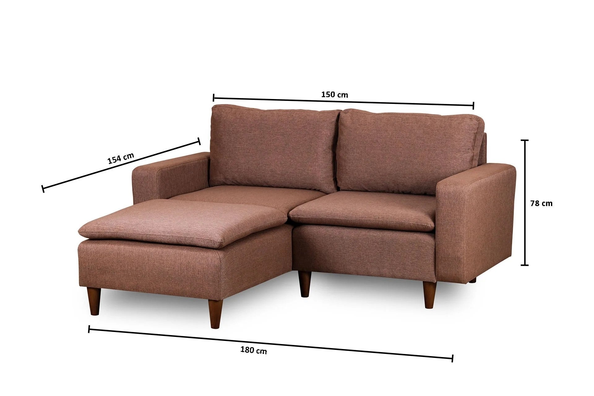 Sofá de canto elegante, marrom claro, 180 cm de largura | Estrutura 100% metal, tecido 100% poliéster | Chaise longue e cama confortáveis, perfeitas para espaços modernos
