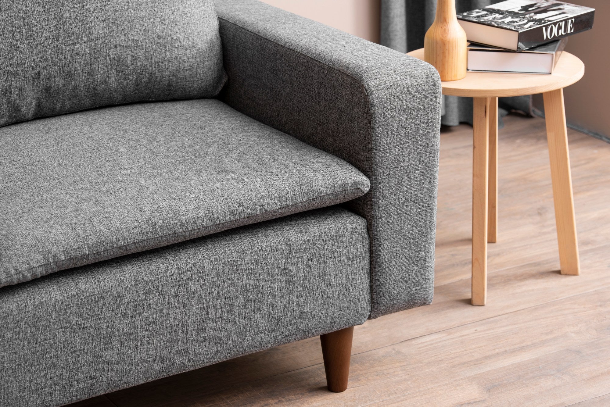 Sofá de canto elegante, cinza claro, 255 cm de largura | Estrutura 100% metal, tecido 100% poliéster | Chaise longue e cama confortáveis, perfeitos para salas de estar modernas