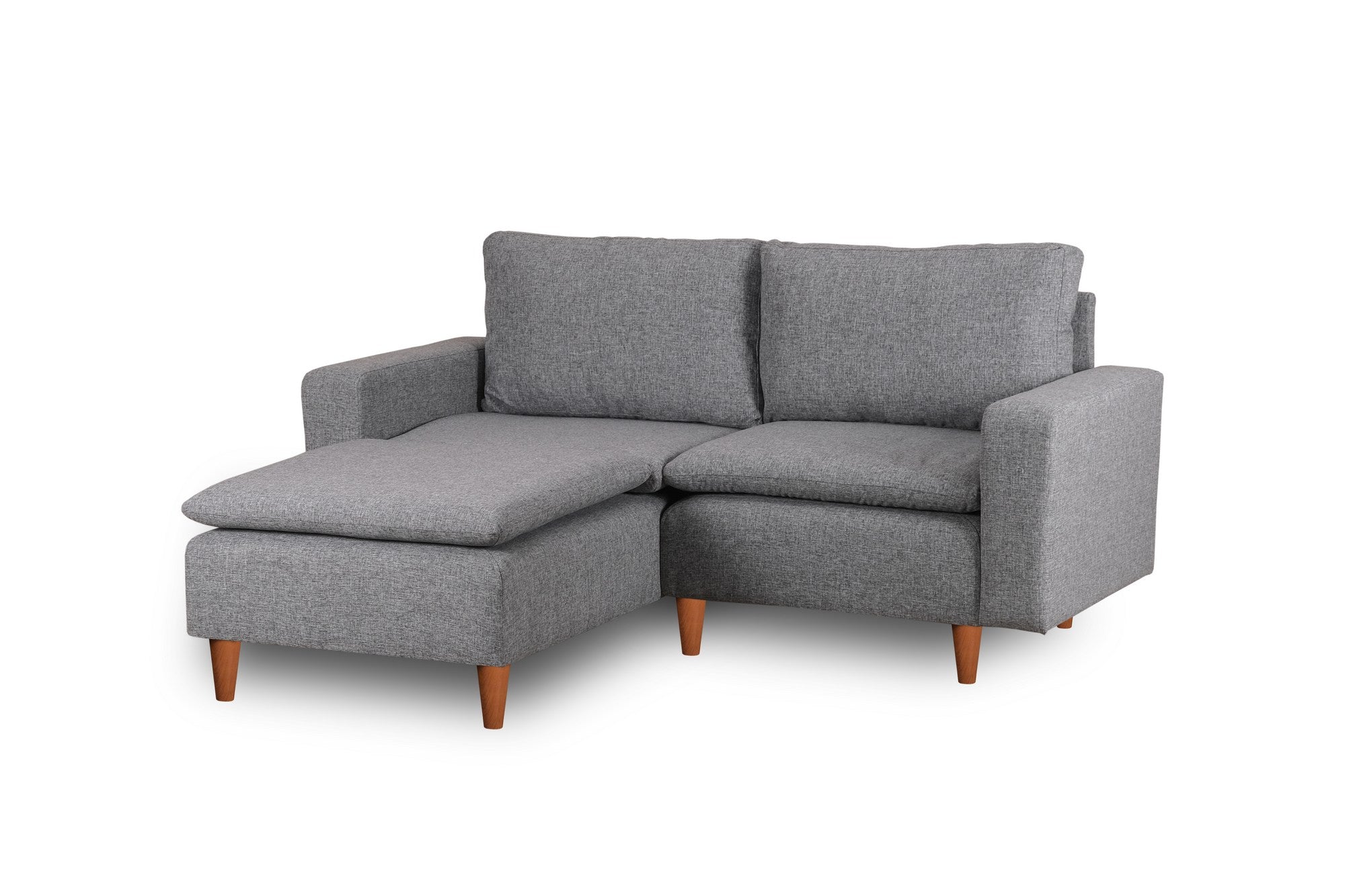 Sofá de canto elegante em cinza claro, estrutura 100% metálica, assento com 150 cm de largura, chaise longue com 154 cm de largura, almofadas de espuma de alto DNS e fibra de silicone | Perfeito para salas de estar modernas
