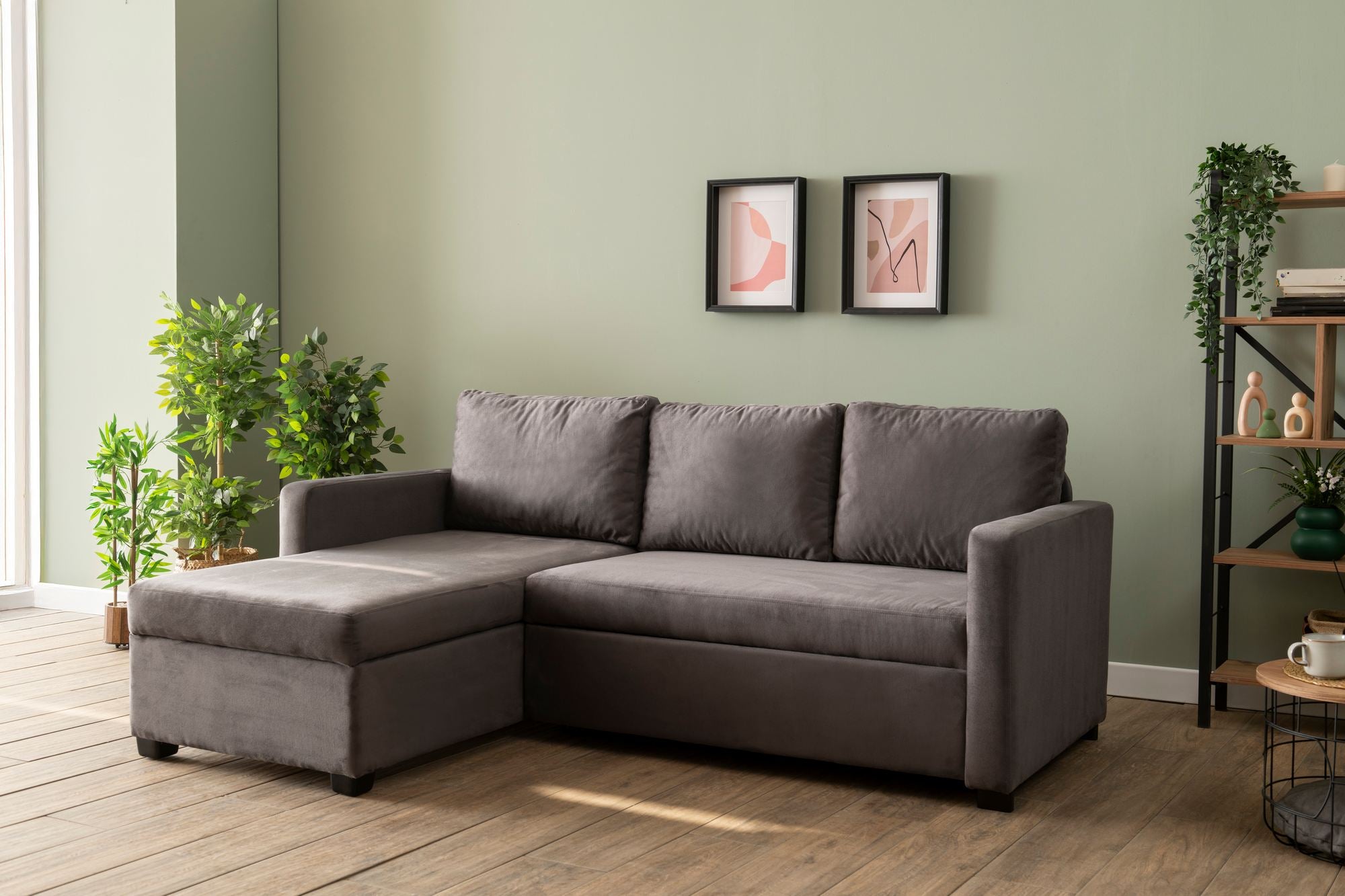 Sofá-cama de Canto – 140 cm x 190 cm – Cinza – Têxtil e Metal