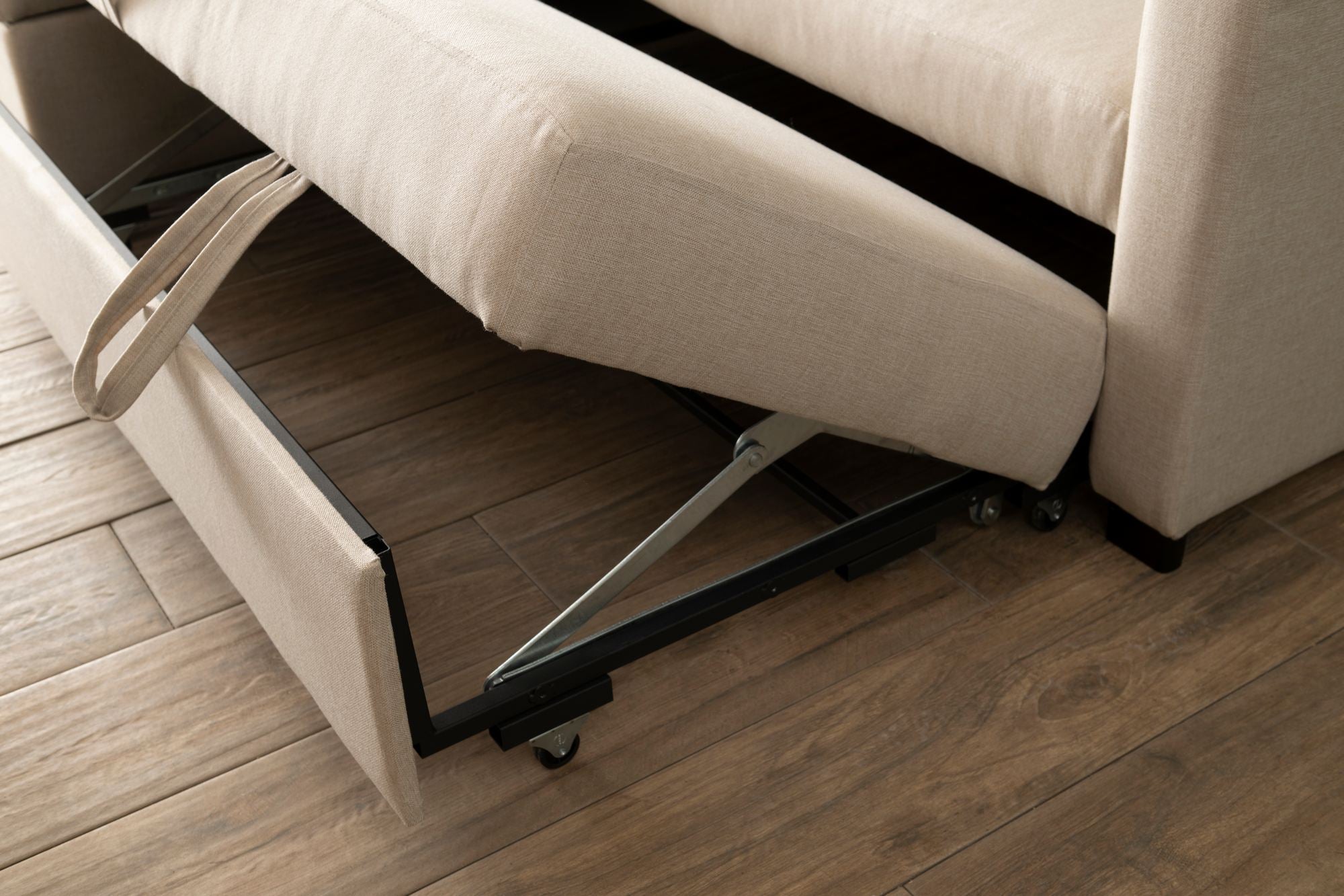 Sofá-cama de canto – 140 cm x 190 cm – Creme – Metal e Têxtil