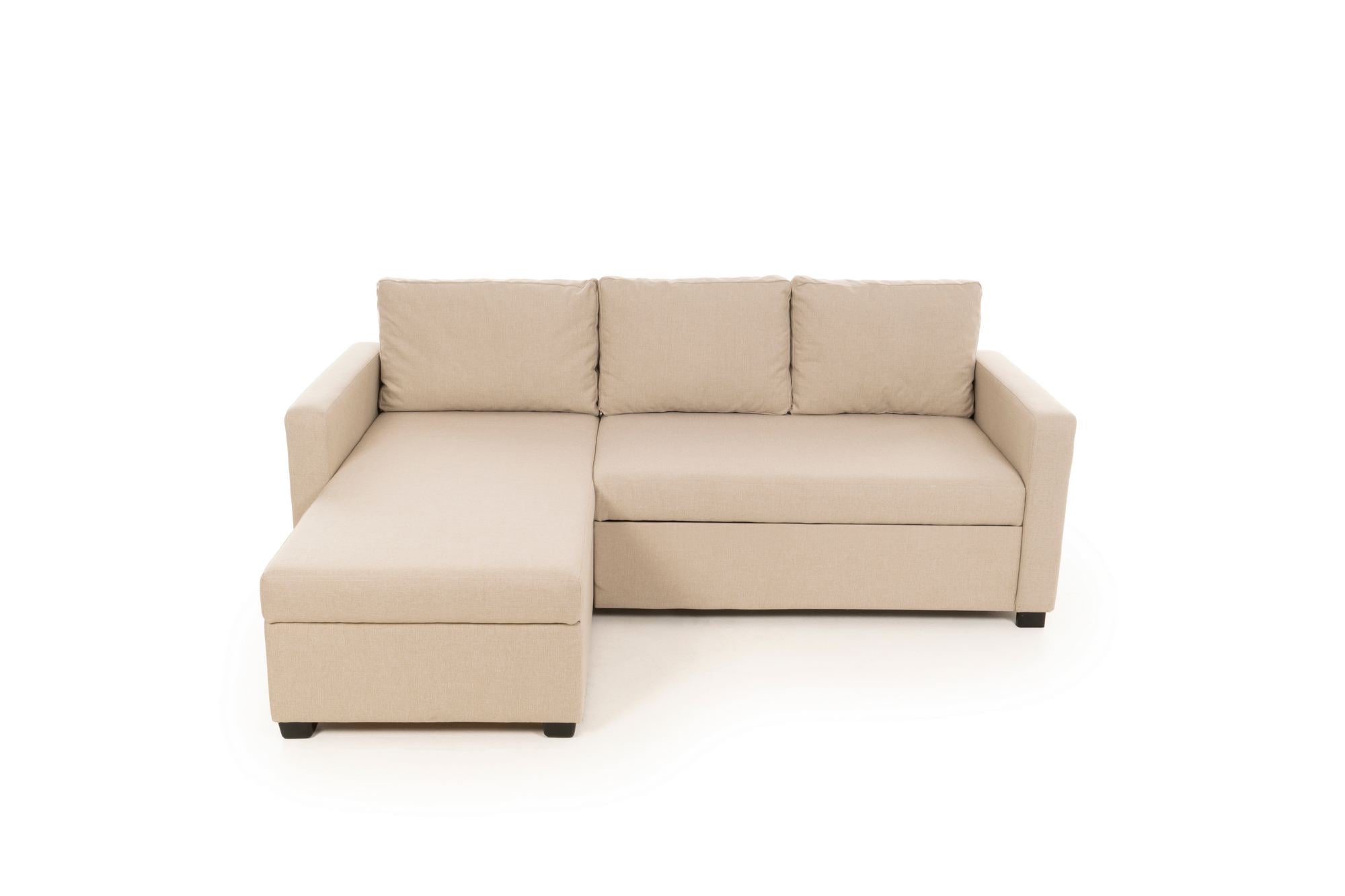 Sofá-cama de canto – 140 cm x 190 cm – Creme – Metal e Têxtil