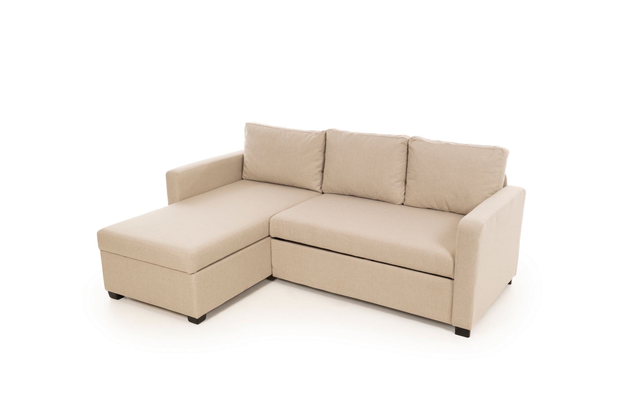 Sofá-cama de canto – 140 cm x 190 cm – Creme – Metal e Têxtil