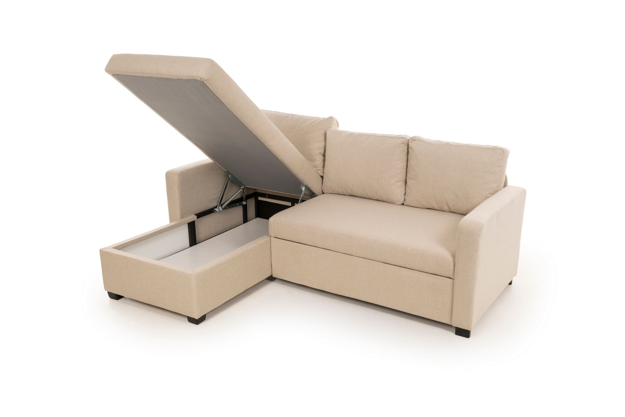 Sofá-cama de canto – 140 cm x 190 cm – Creme – Metal e Têxtil