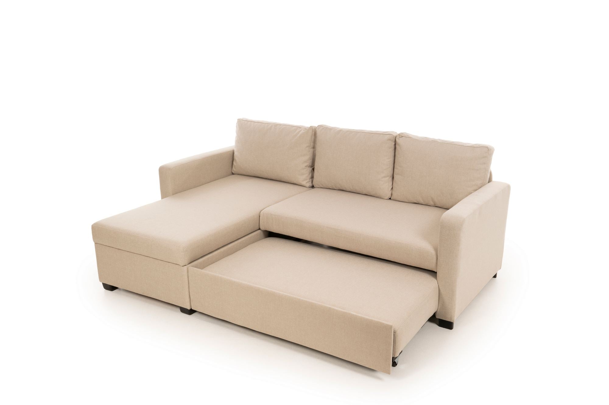 Sofá-cama de canto – 140 cm x 190 cm – Creme – Metal e Têxtil