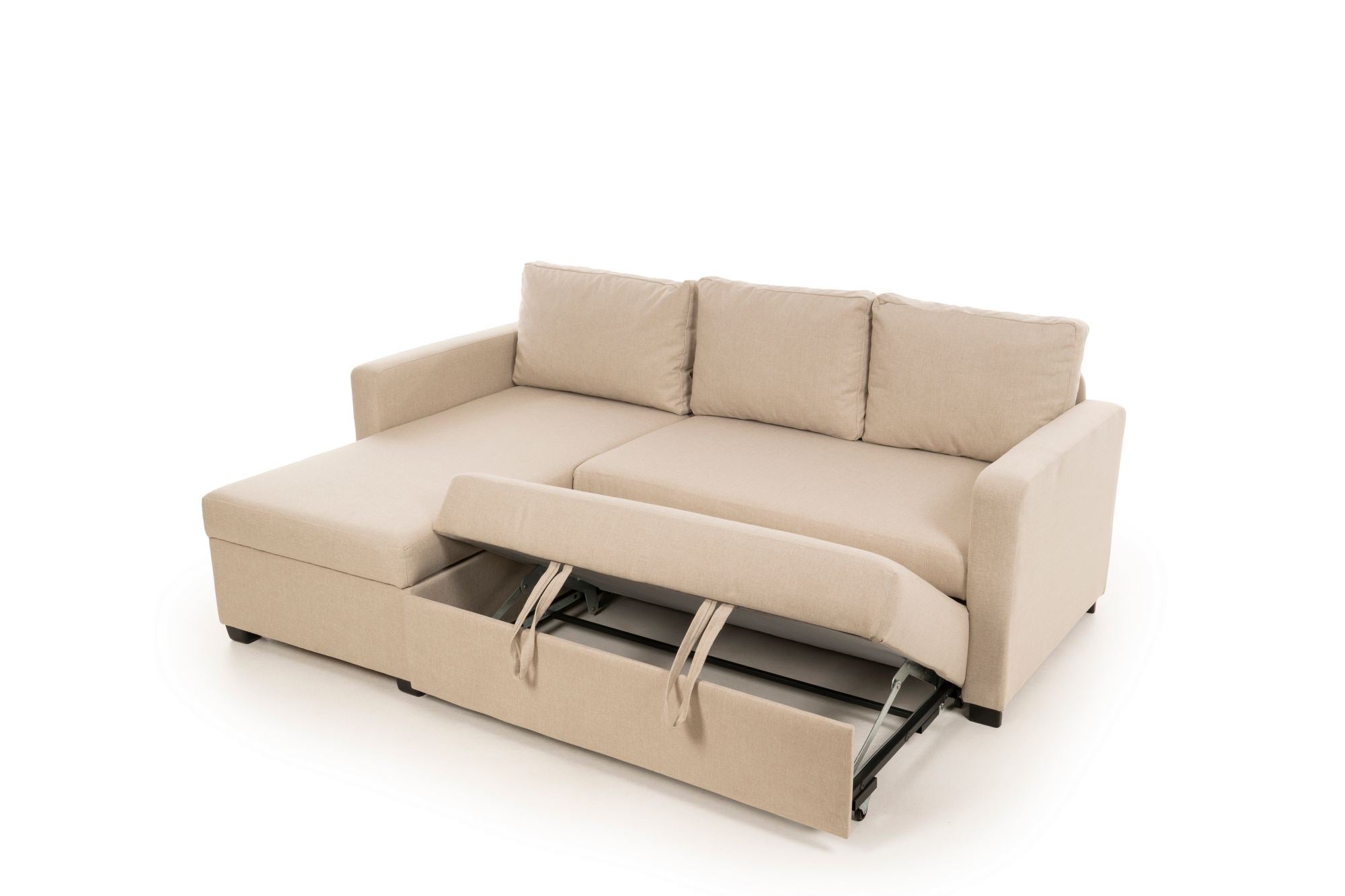 Sofá-cama de canto – 140 cm x 190 cm – Creme – Metal e Têxtil