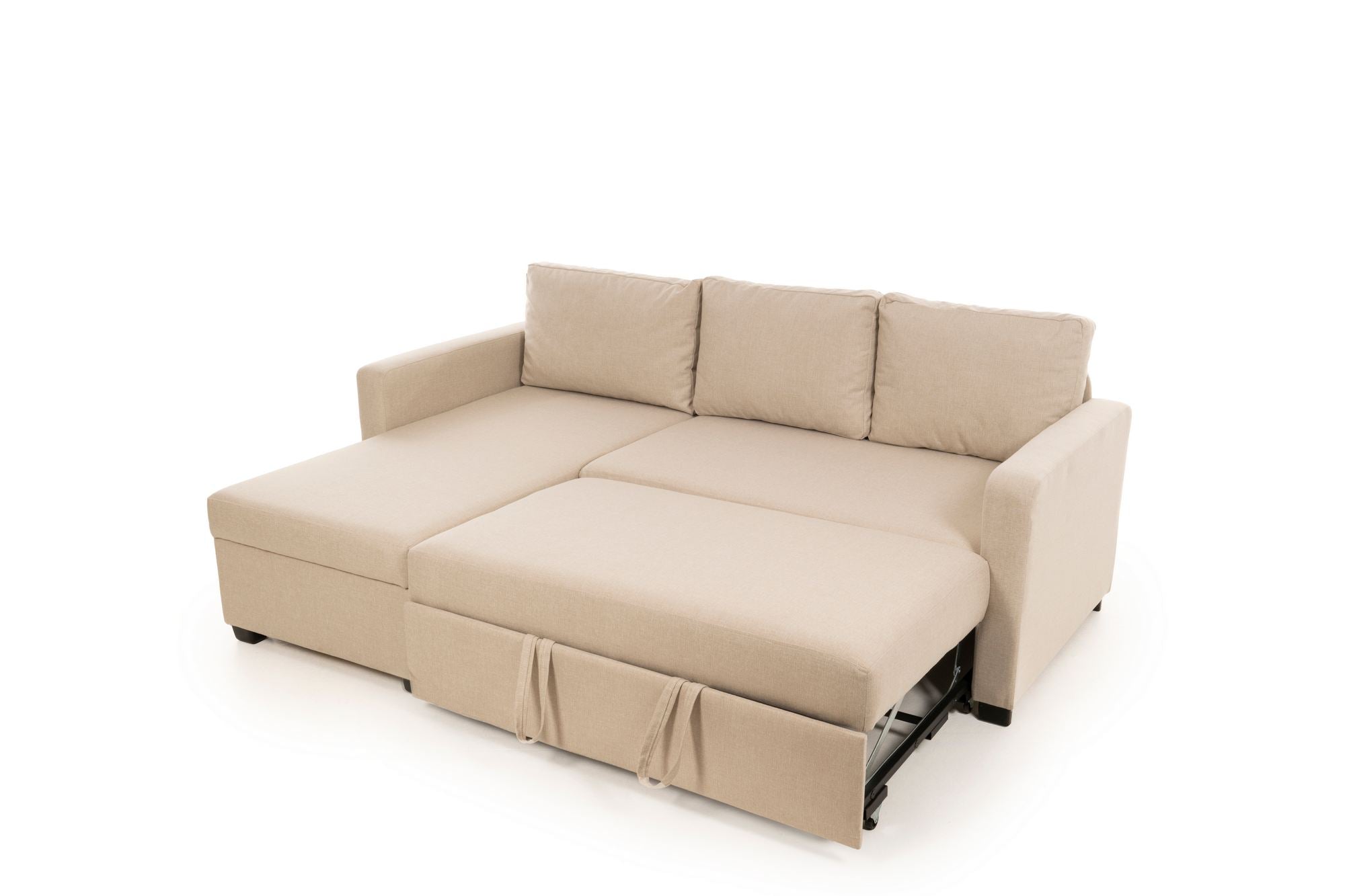 Sofá-cama de canto – 140 cm x 190 cm – Creme – Metal e Têxtil